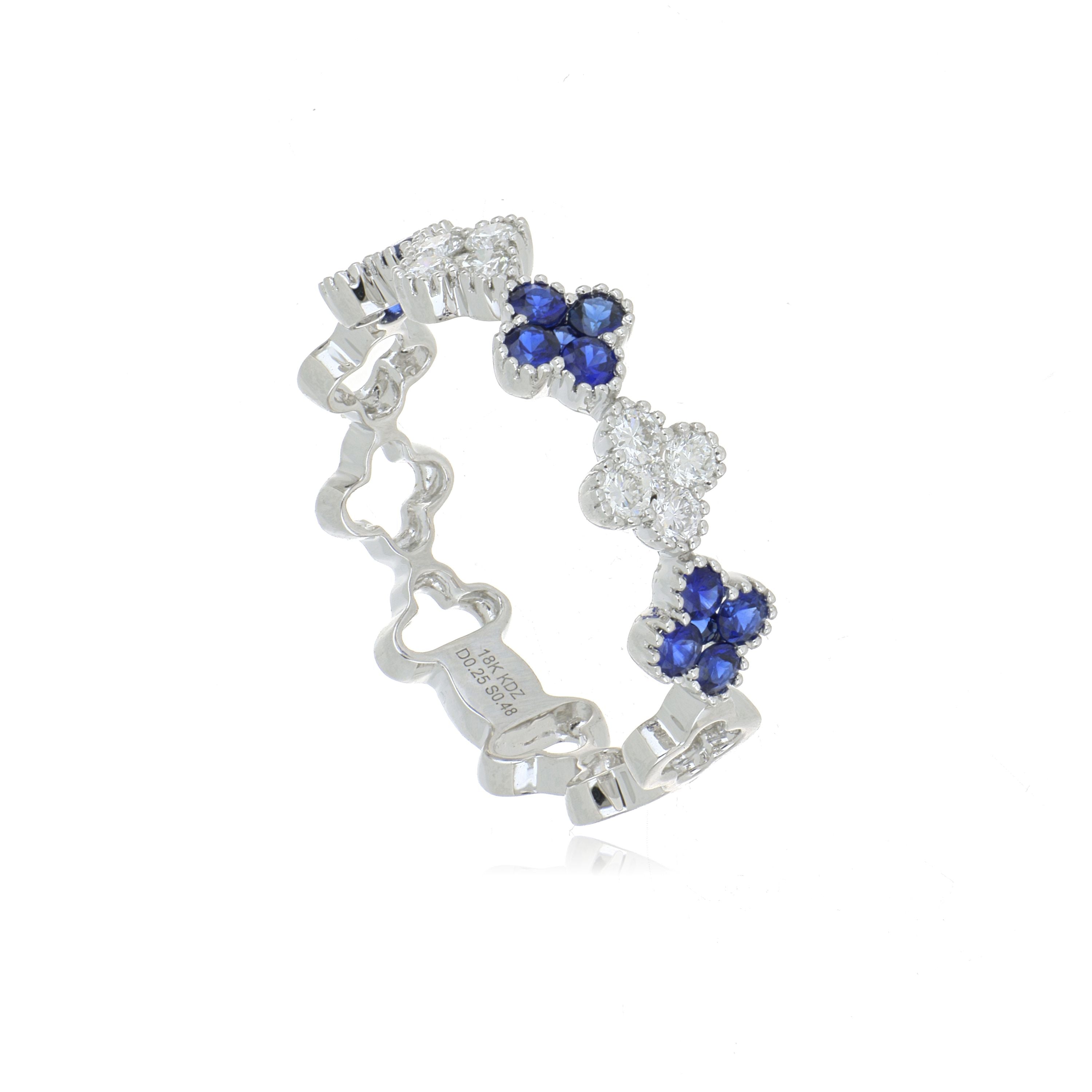 18k White Gold Blue Sapphire and Diamond Accented Ring