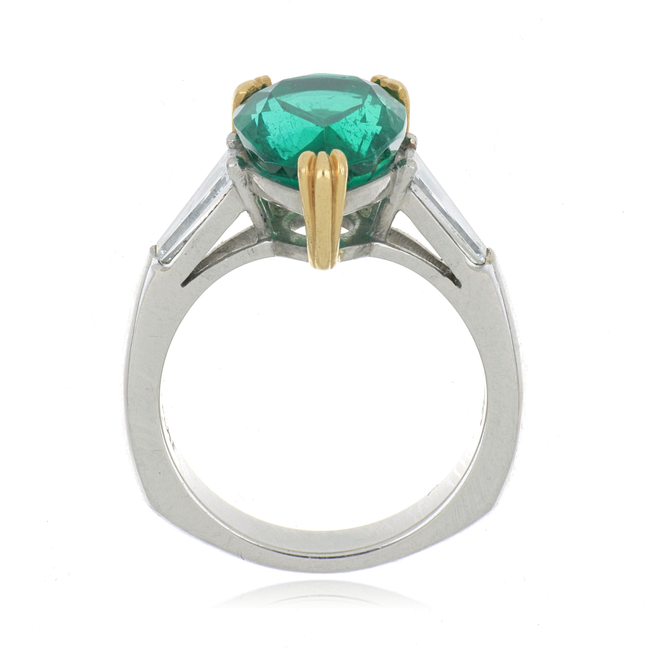 Platinum and 18k Yellow Gold Emerald and Diamond Ring