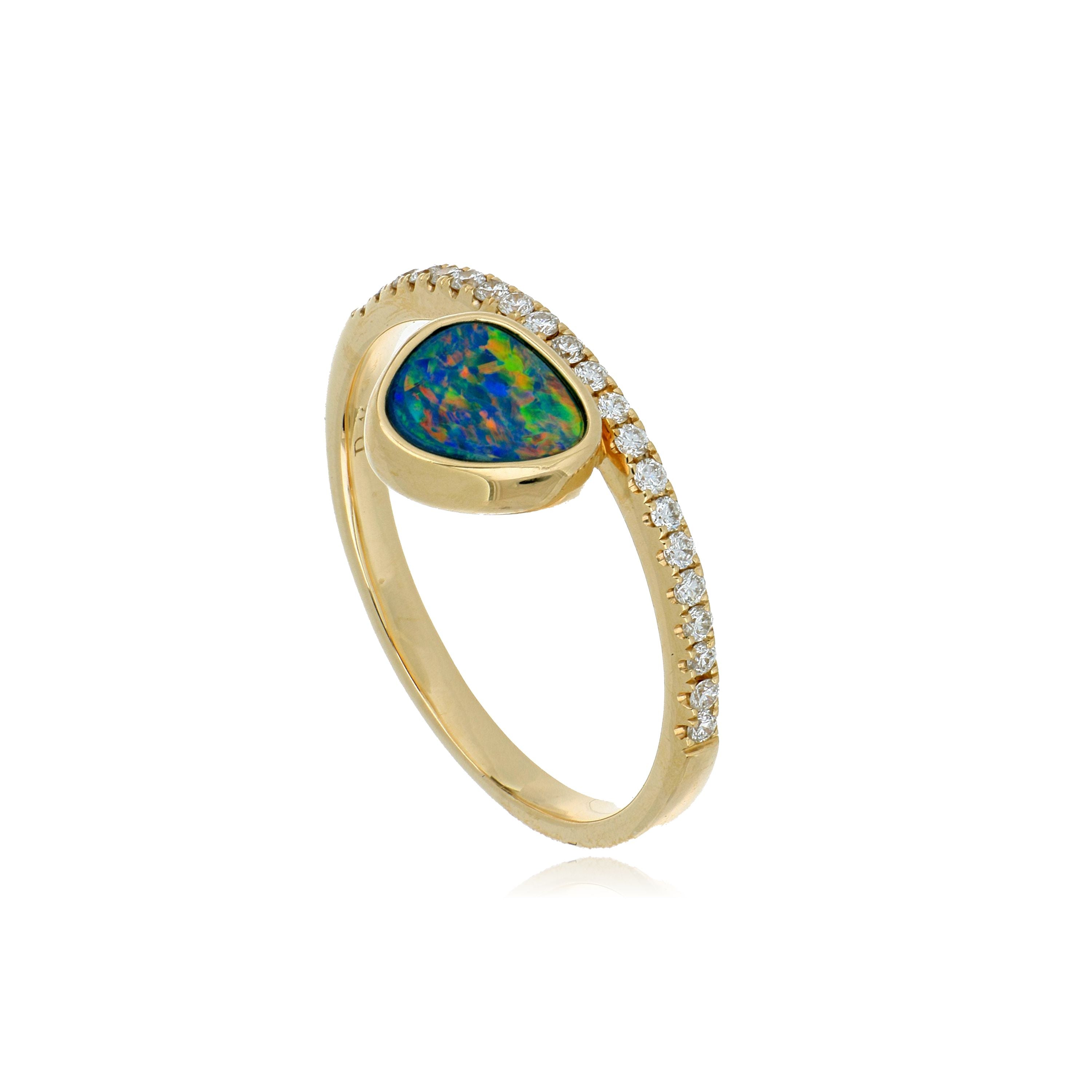 14k Yellow Gold Opal and Diamond Ring
