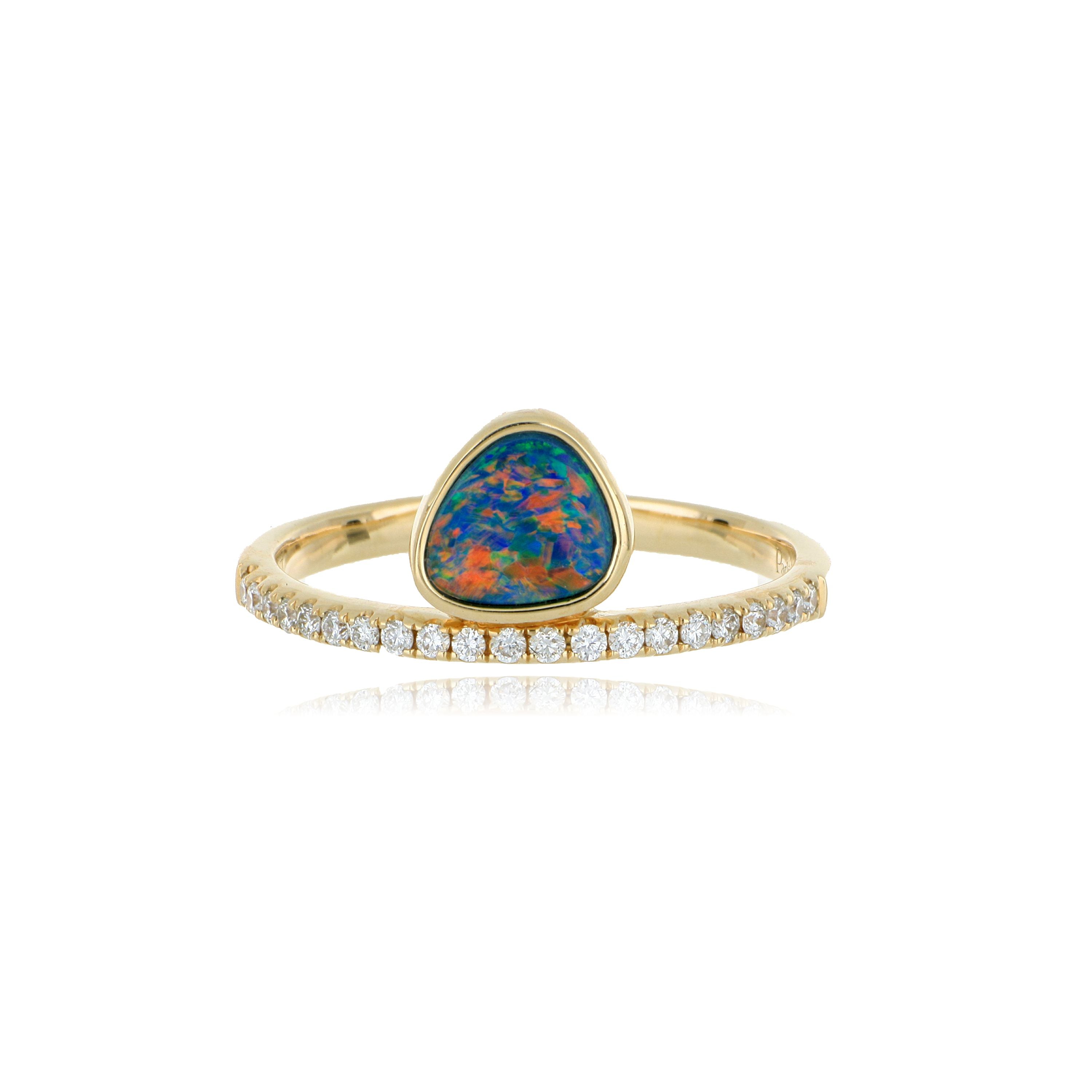 14k Yellow Gold Opal and Diamond Ring