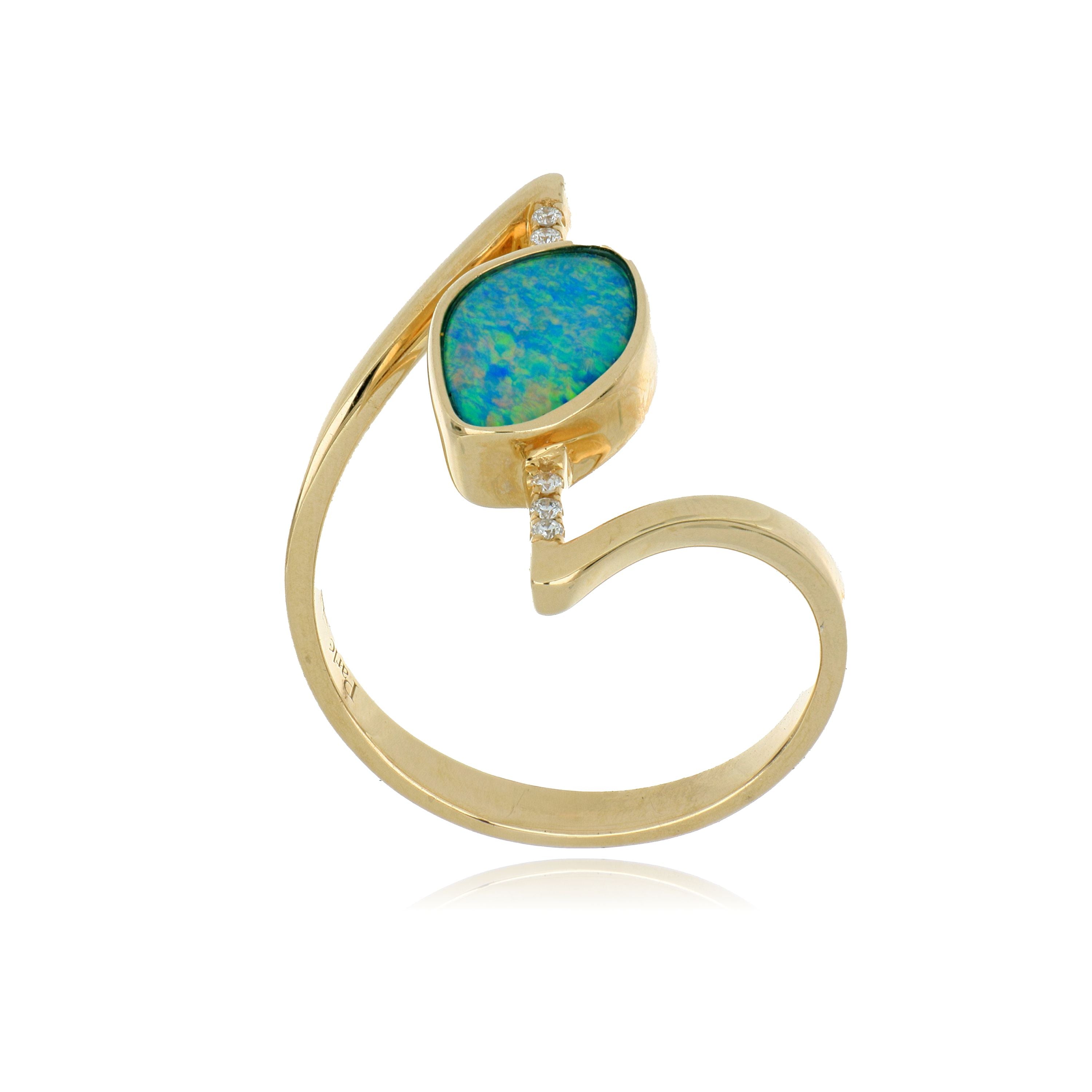14k Yellow Gold Opal and Diamond Ring