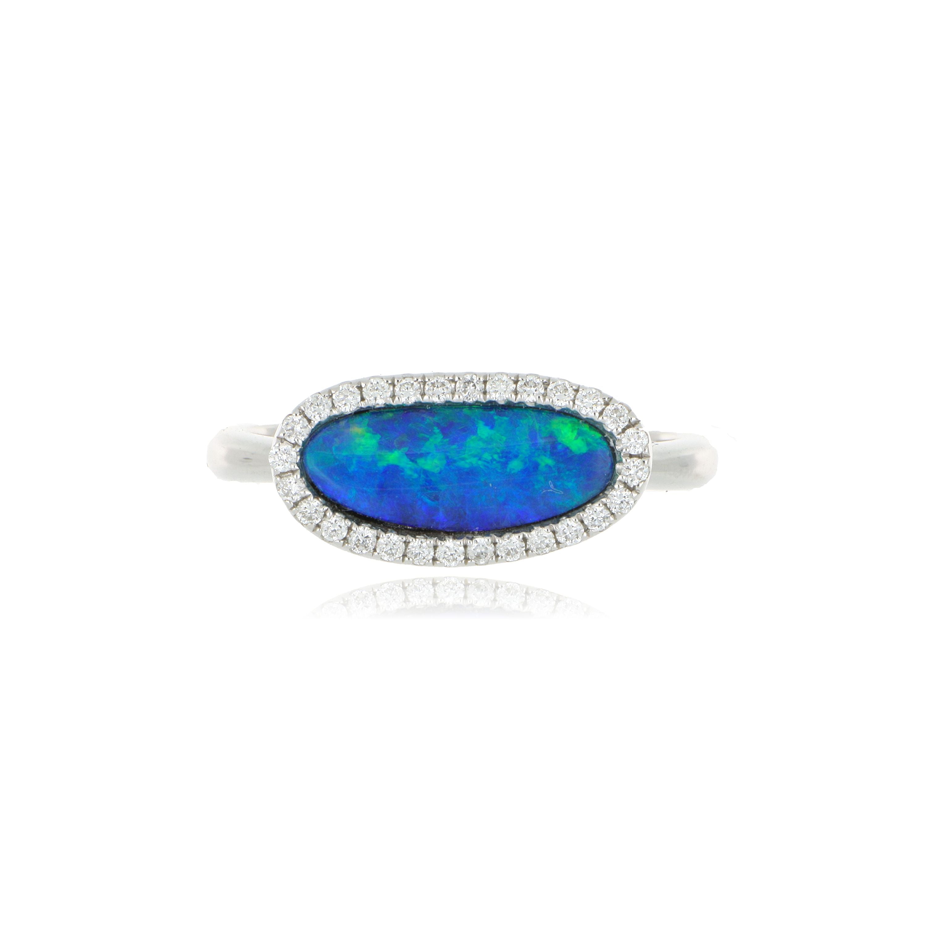 14k White Gold Opal and Diamond Ring