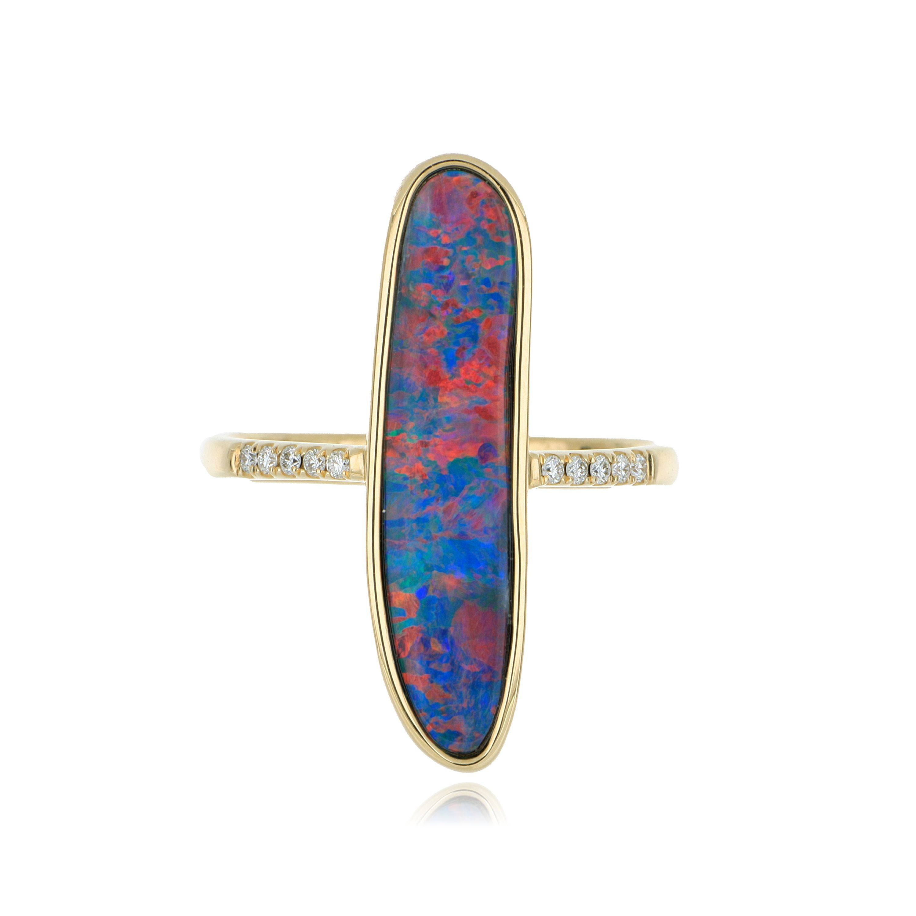 14k Yellow Gold Opal and Diamond Ring
