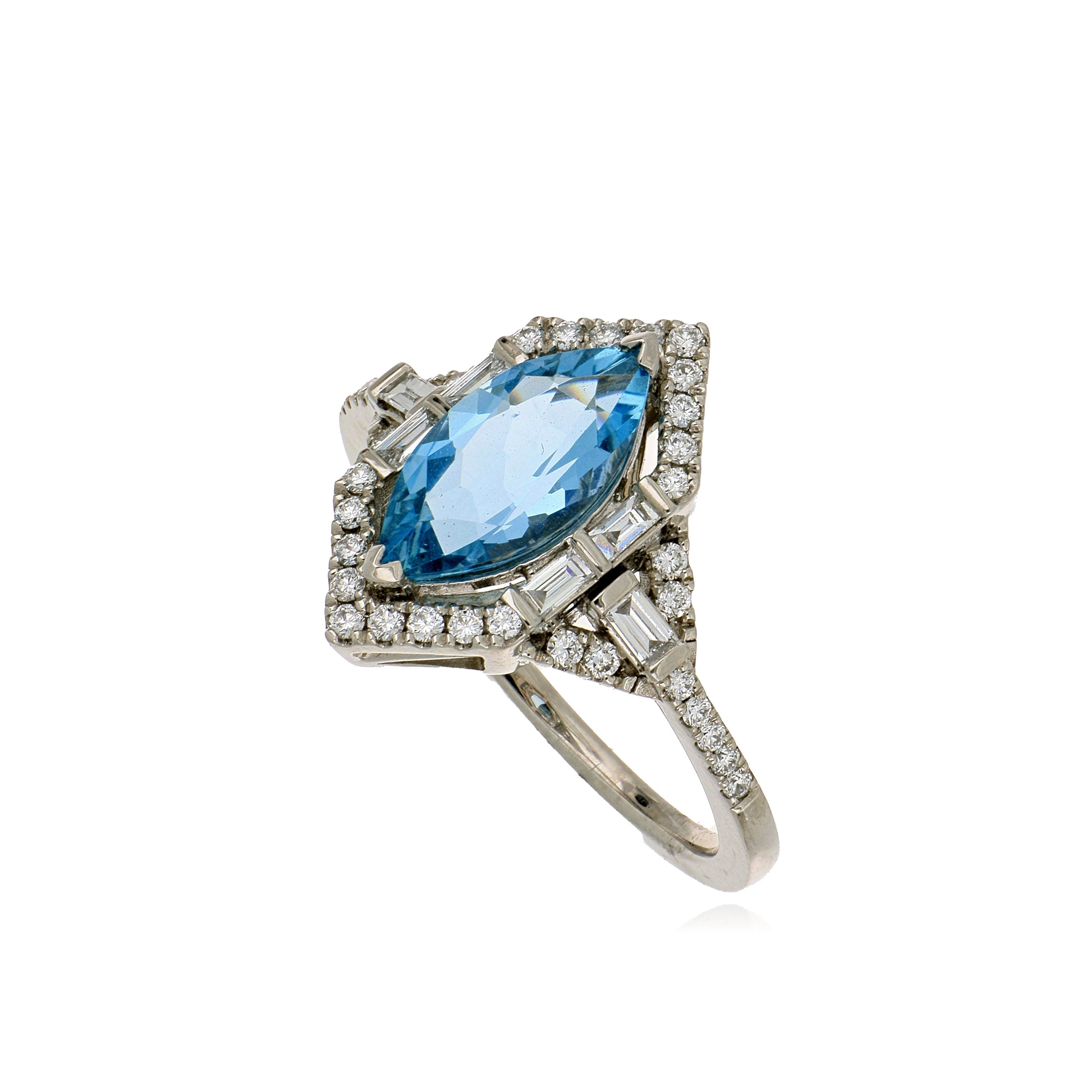 Platinum Aquamarine and Diamond Ring