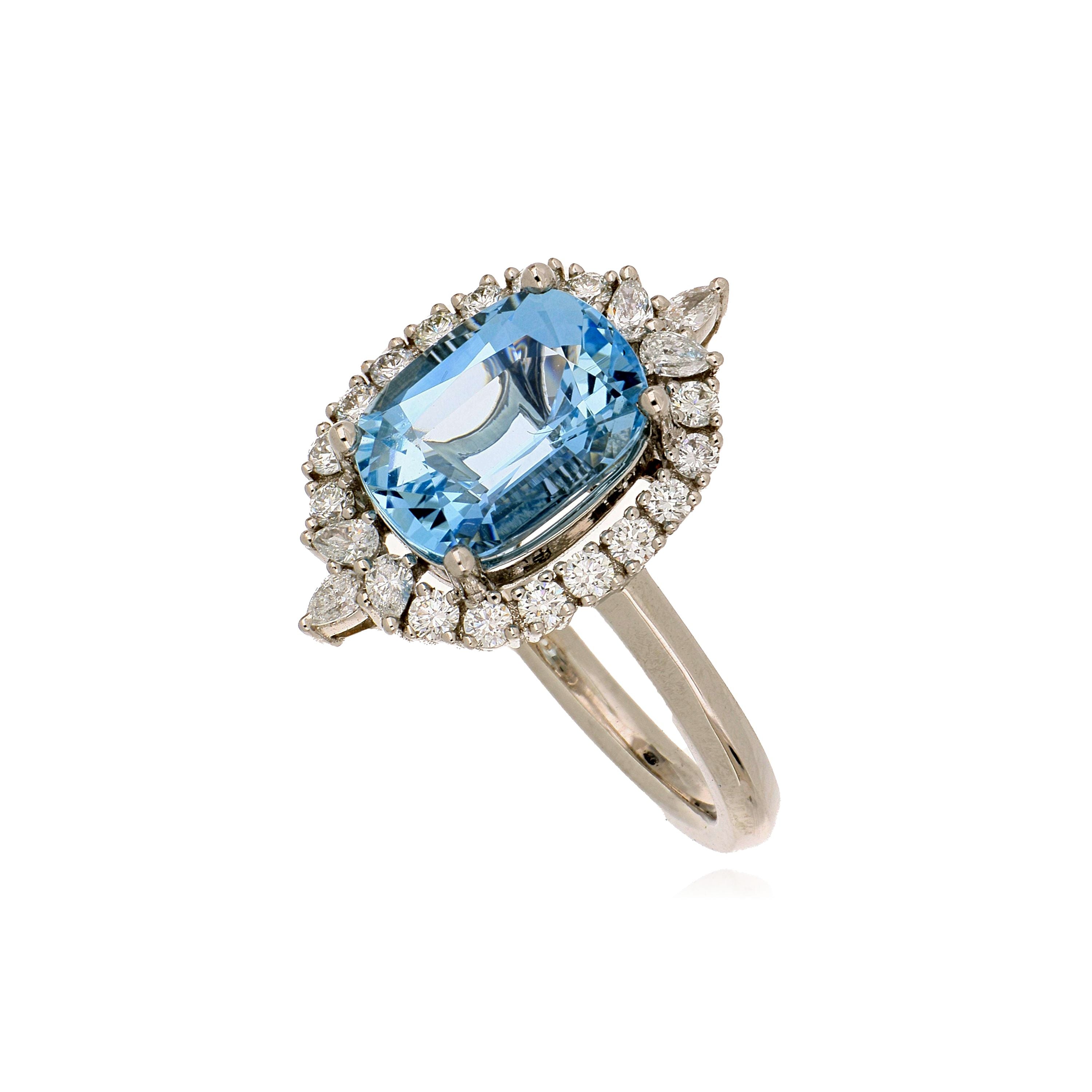 Platinum Aquamarine and Diamond Ring