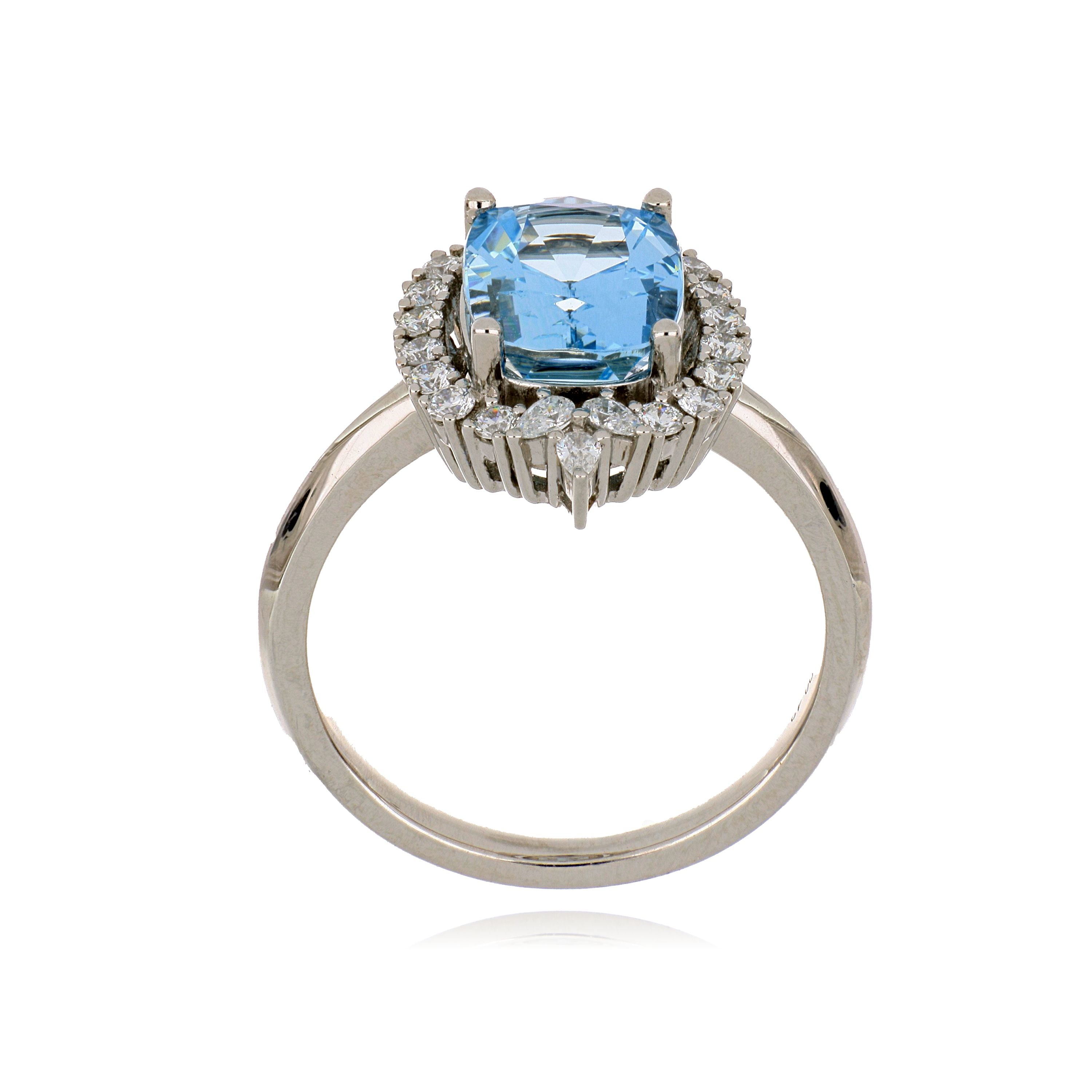 Platinum Aquamarine and Diamond Ring