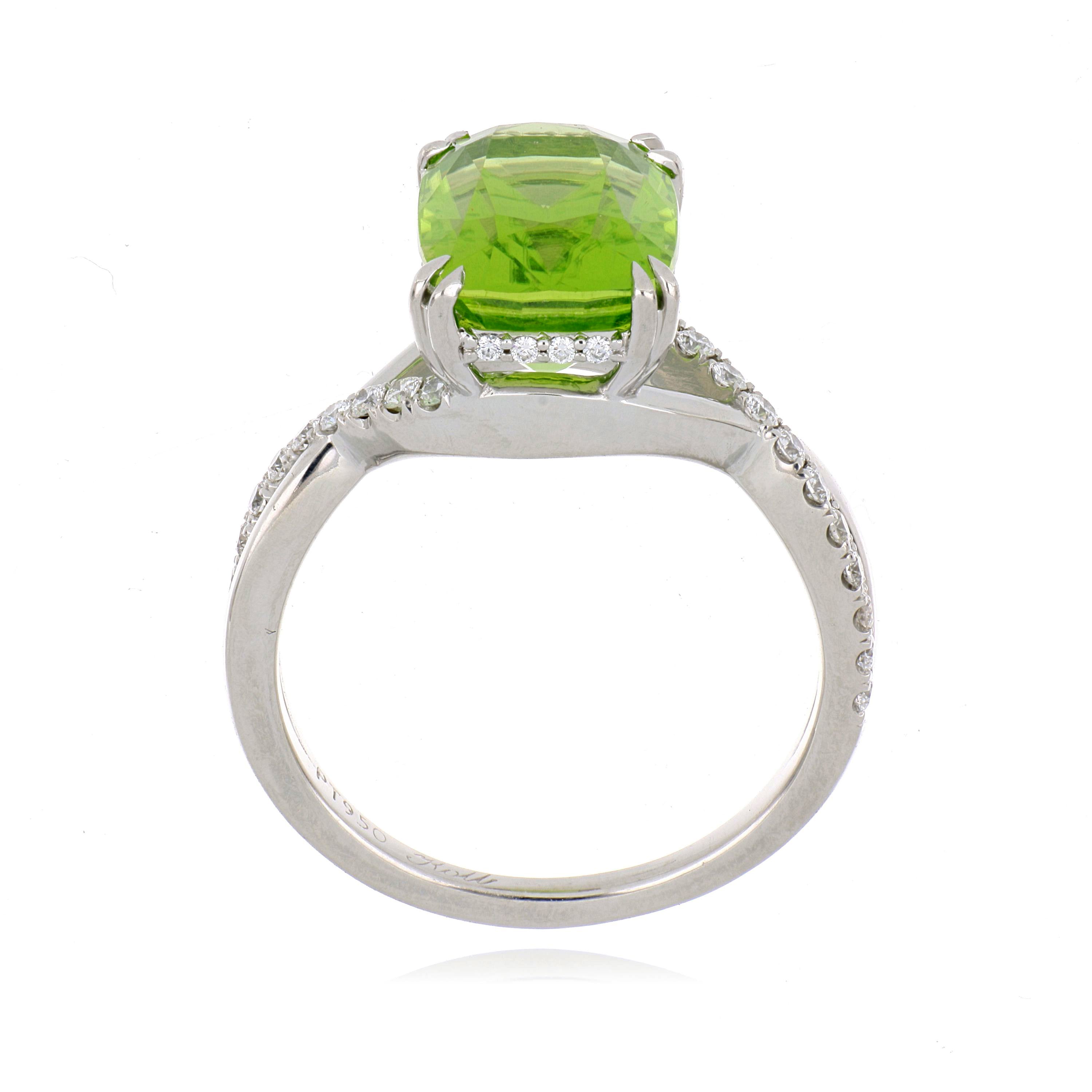 Platinum Peridot and Diamond Accented Ring