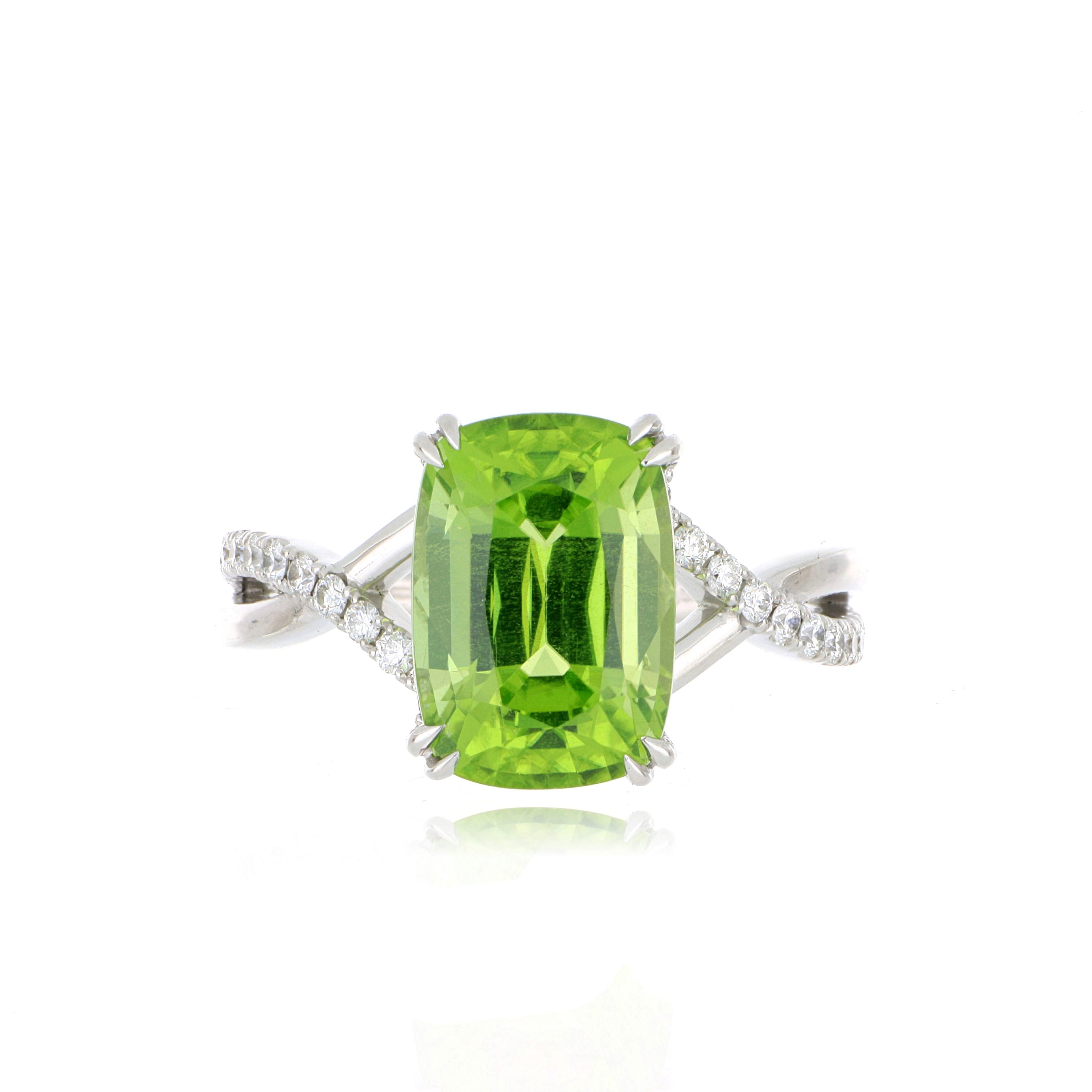 Platinum Peridot and Diamond Accented Ring