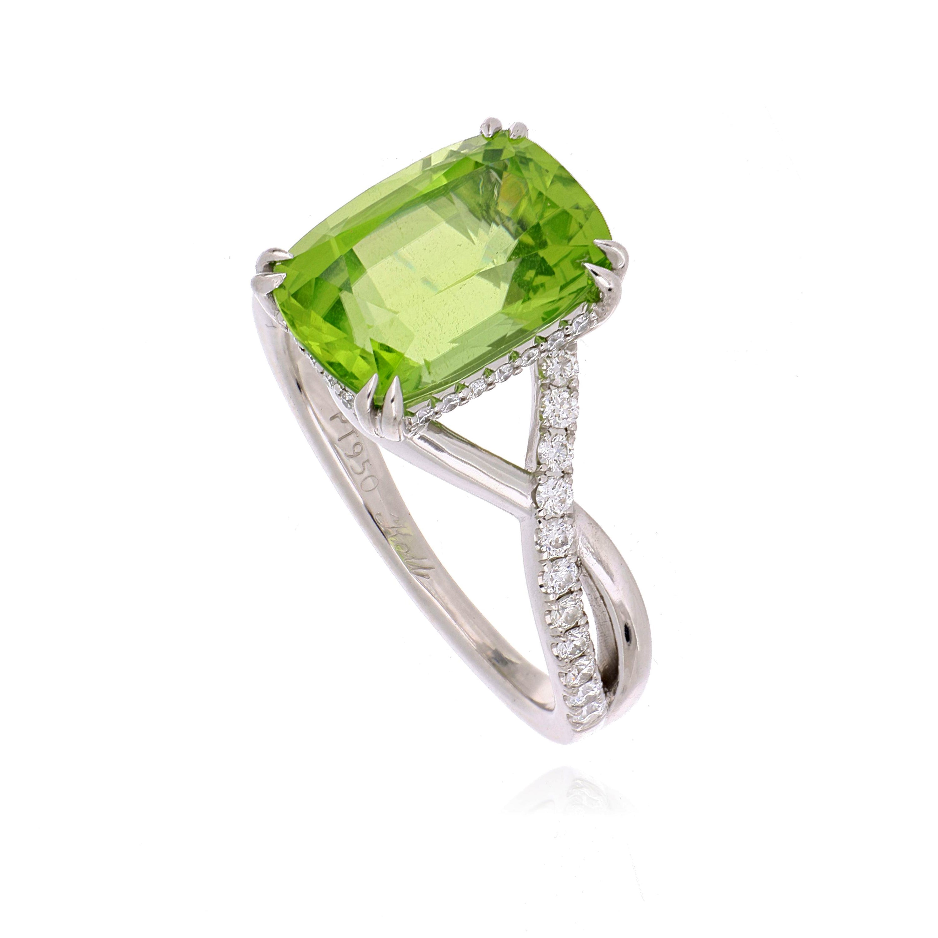 Platinum Peridot and Diamond Accented Ring