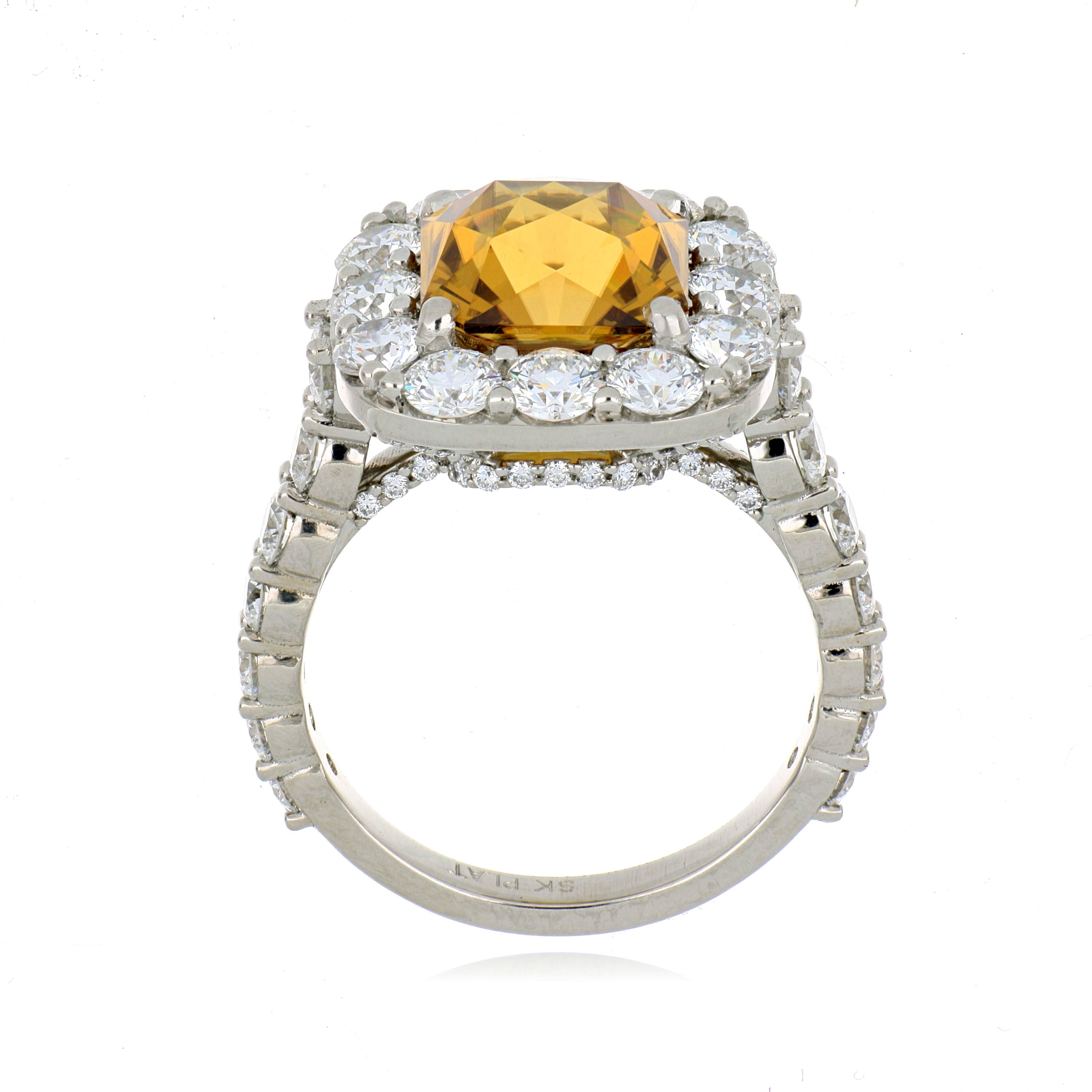 Platinum Orange Zircon and Diamond Accented Ring