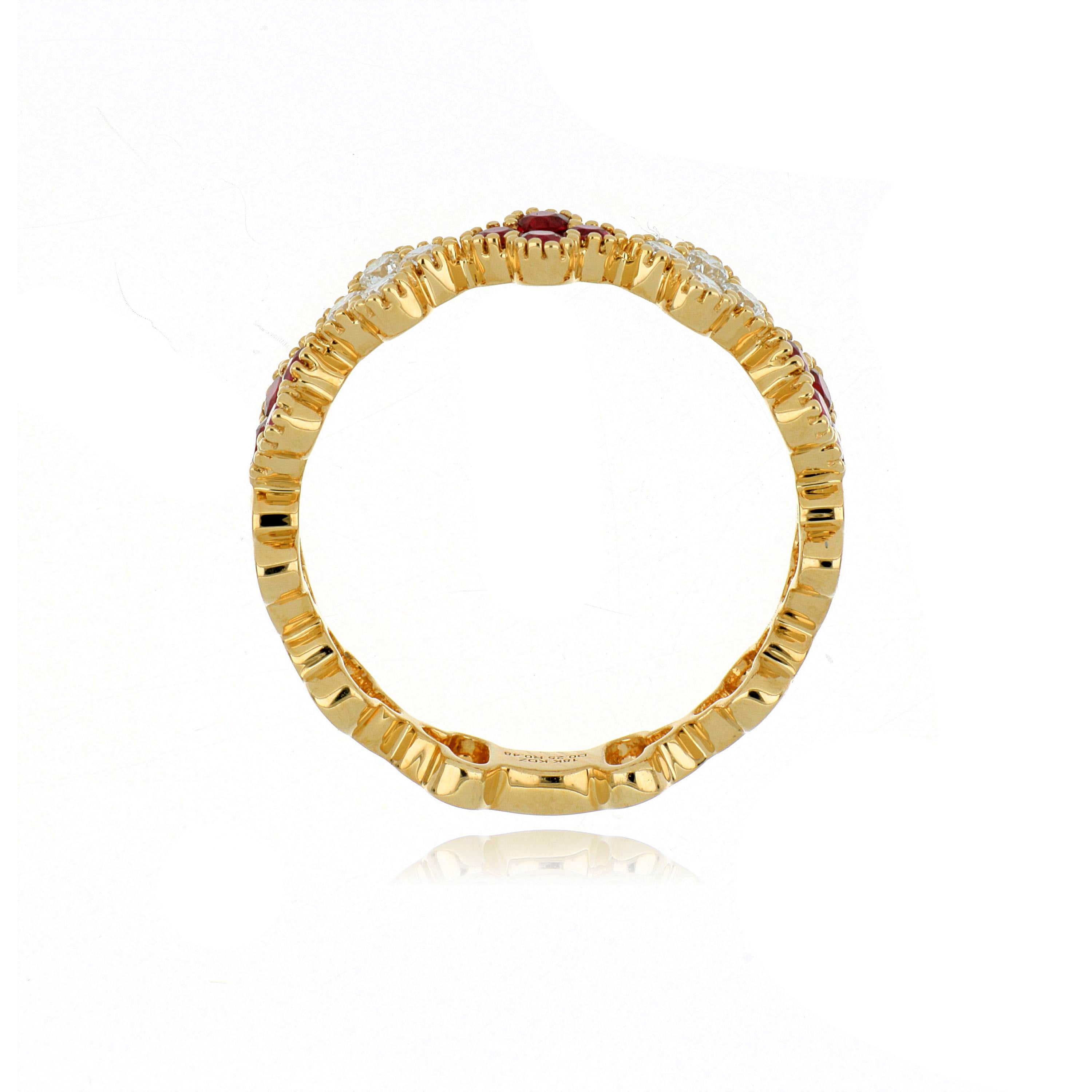 18k Yellow Gold Ruby and Diamond Motif Ring - Charles Koll Jewelers