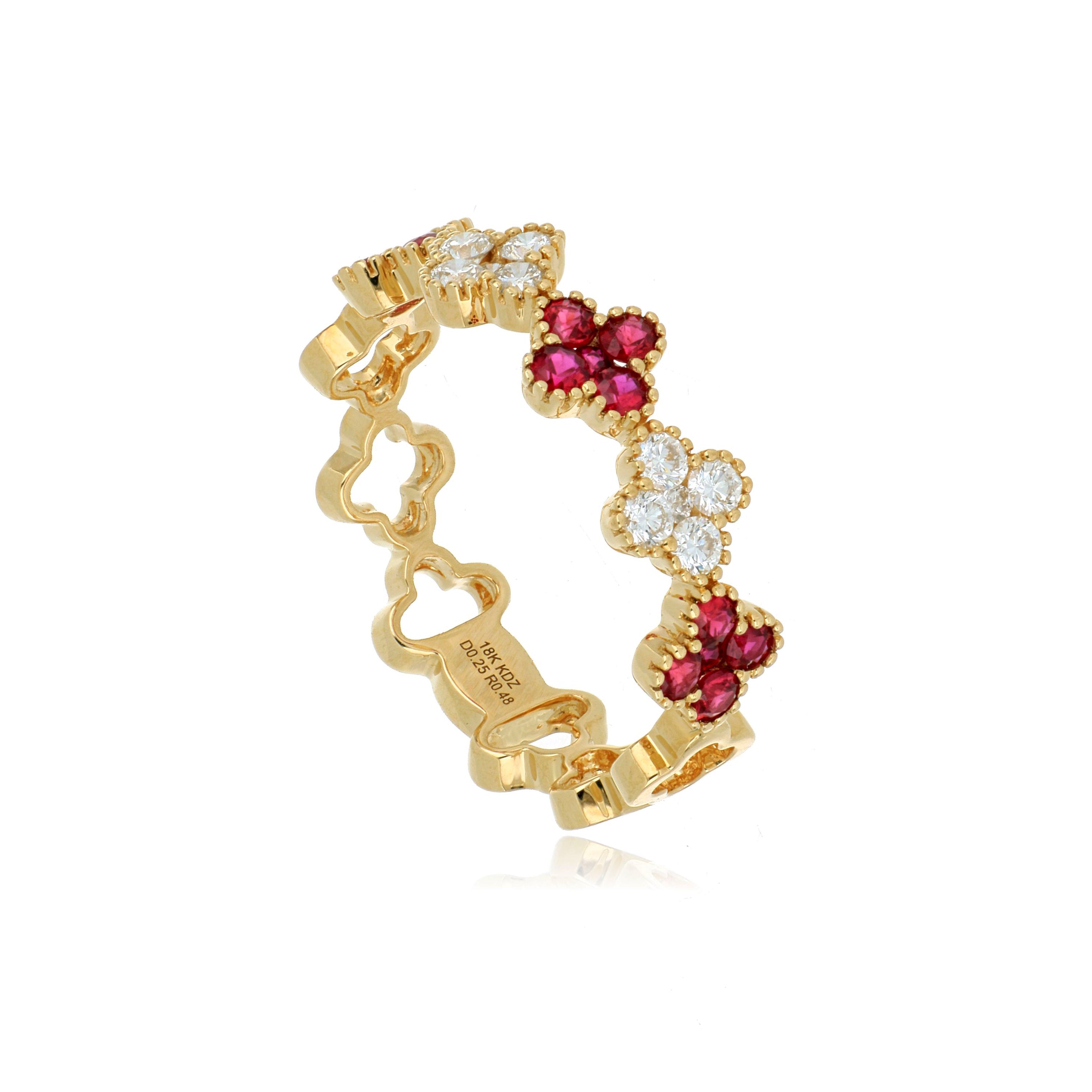 18k Yellow Gold Ruby and Diamond Motif Ring - Charles Koll Jewelers