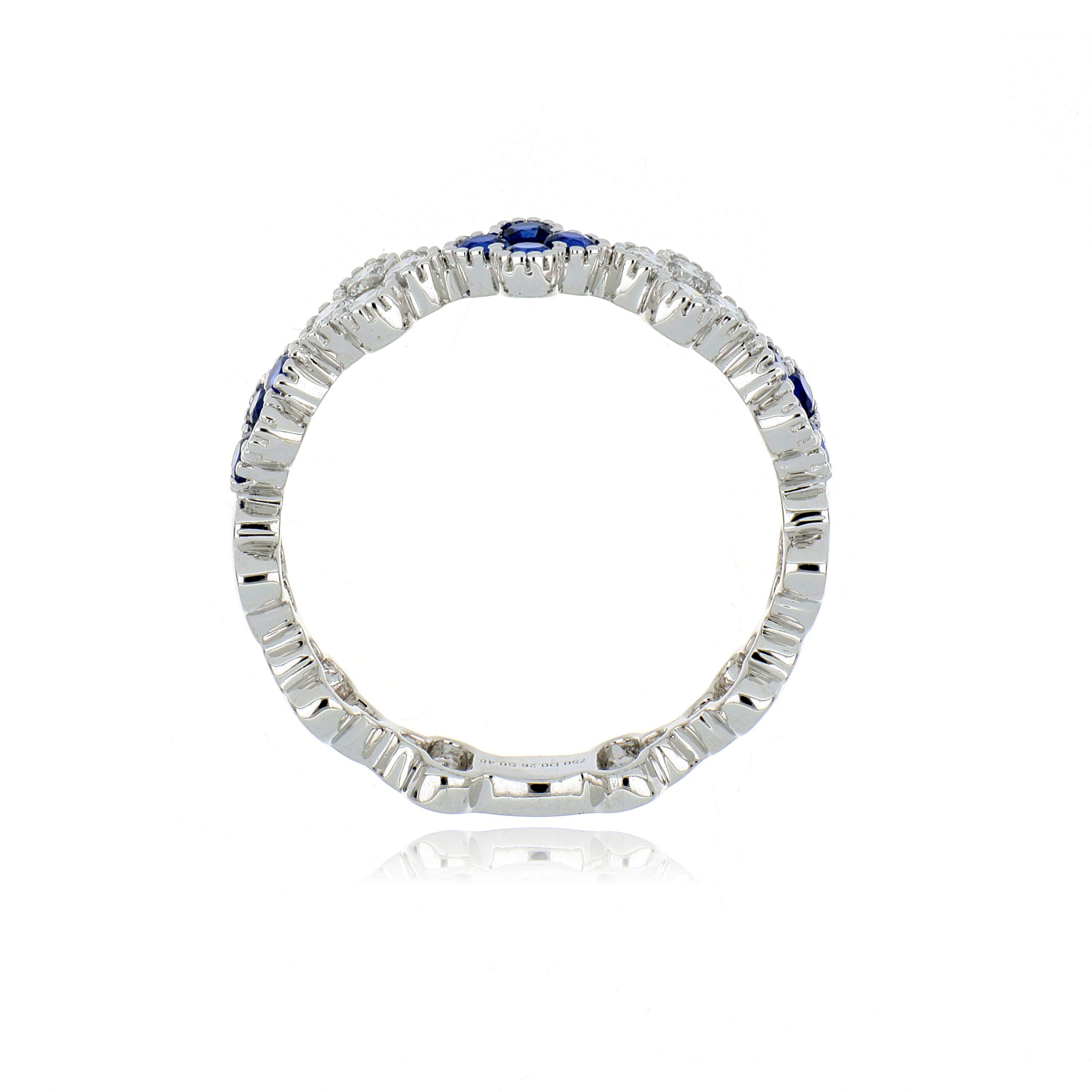 18k White Gold Sapphire and Diamond Motif Ring - Charles Koll Jewelers