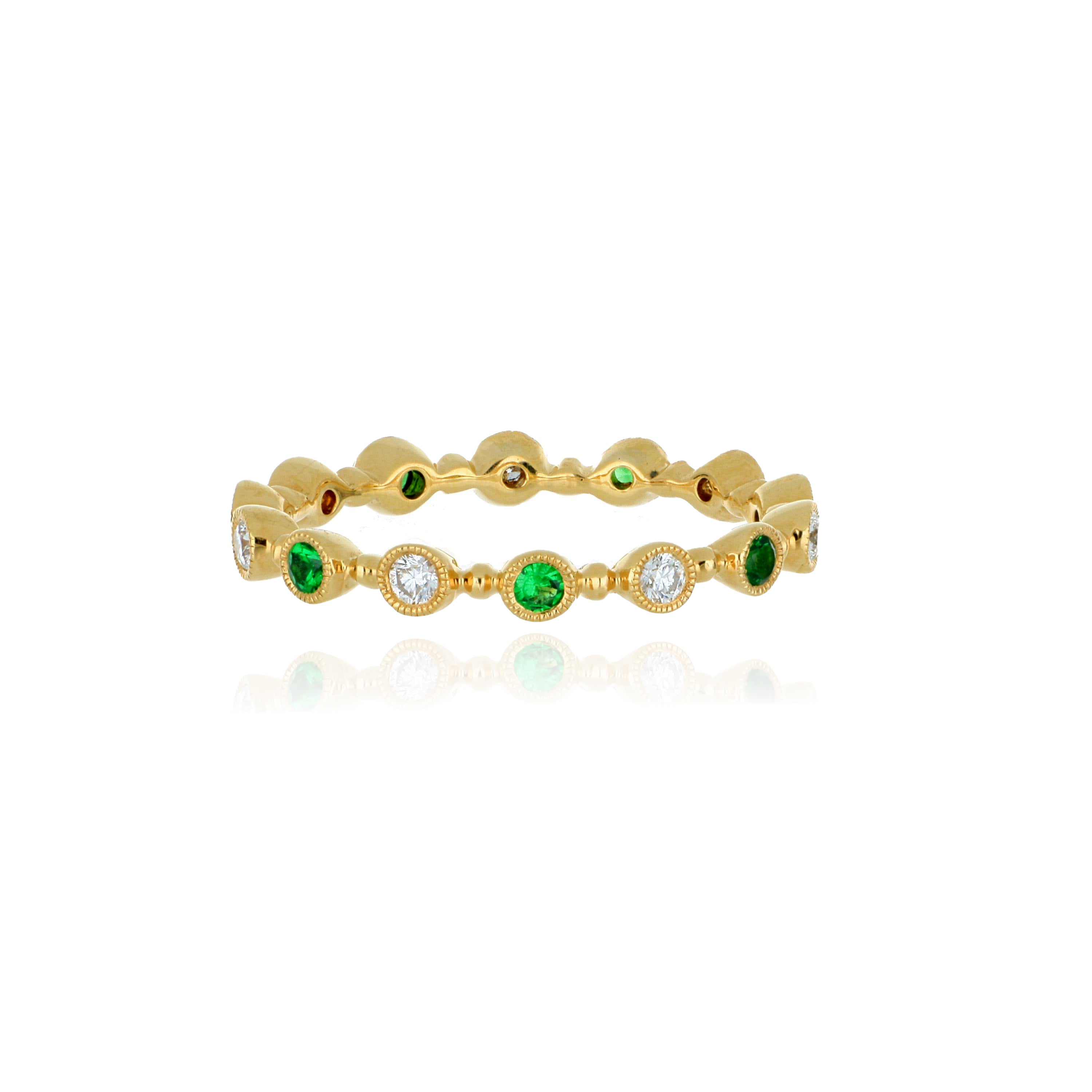 18k Yellow Gold Tsavorite and Diamond Eternity Band - Charles Koll Jewelers