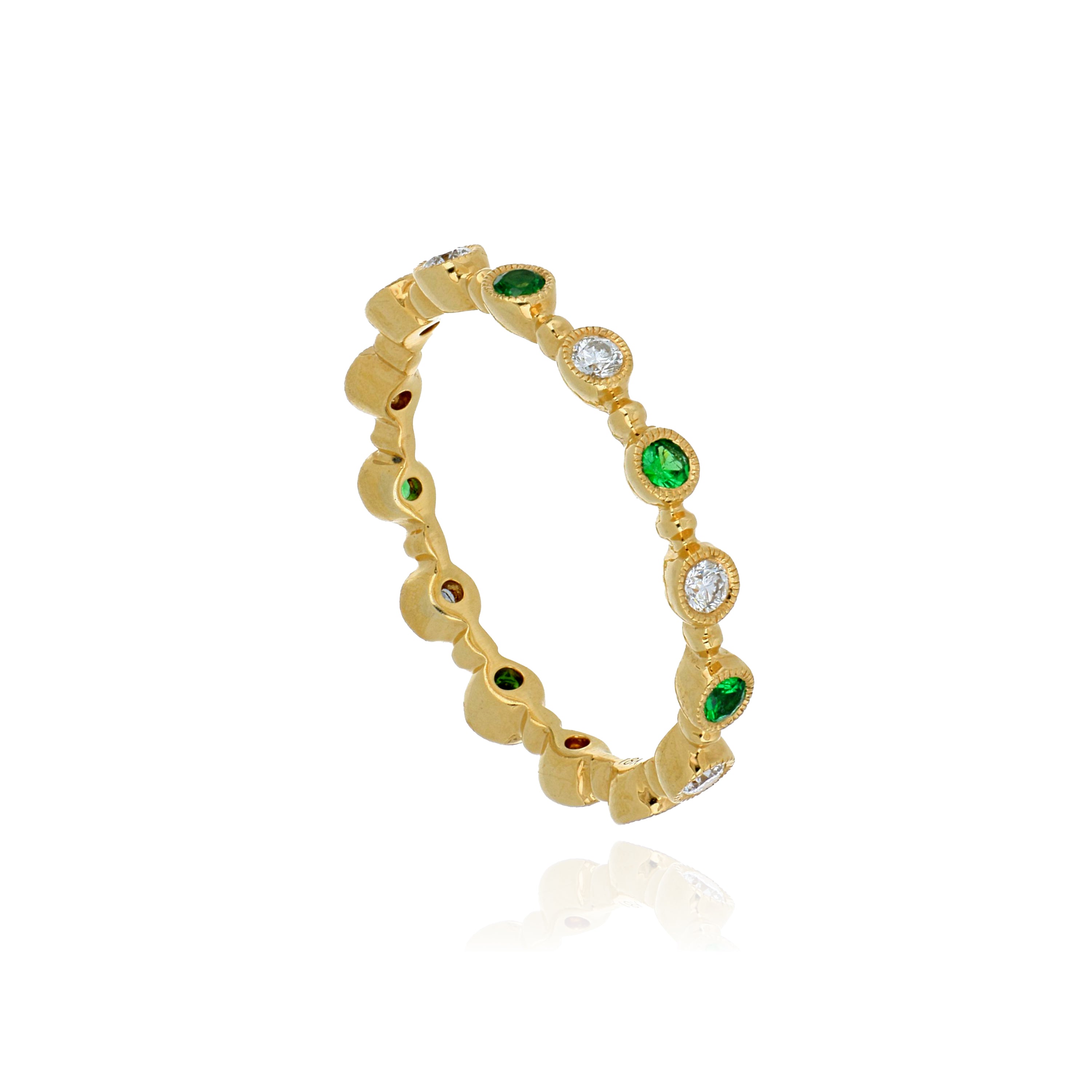 18k Yellow Gold Tsavorite and Diamond Eternity Band - Charles Koll Jewelers
