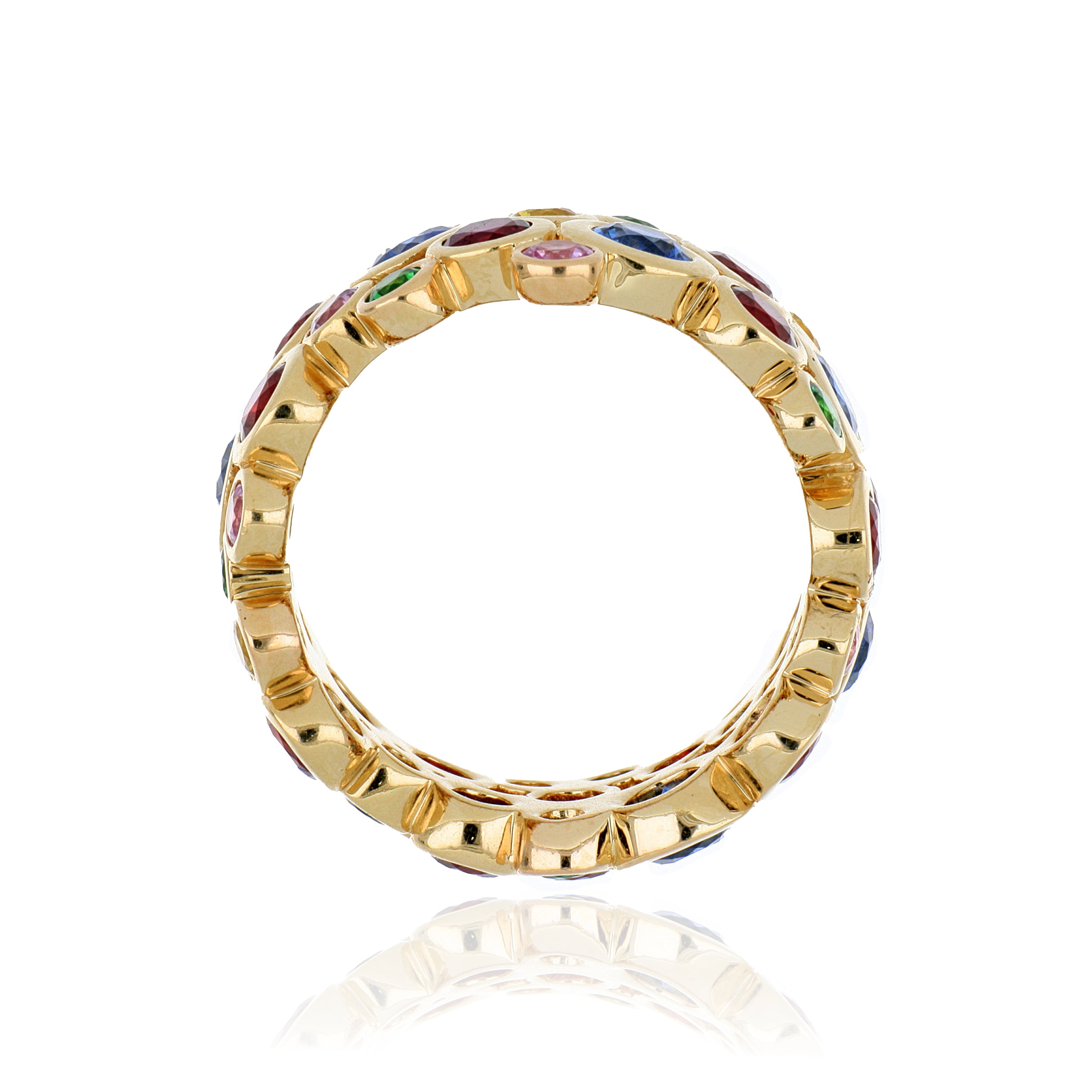 14k Yellow Gold Tsavorite, Ruby, and Sapphire Custer Ring - Charles Koll Jewelers