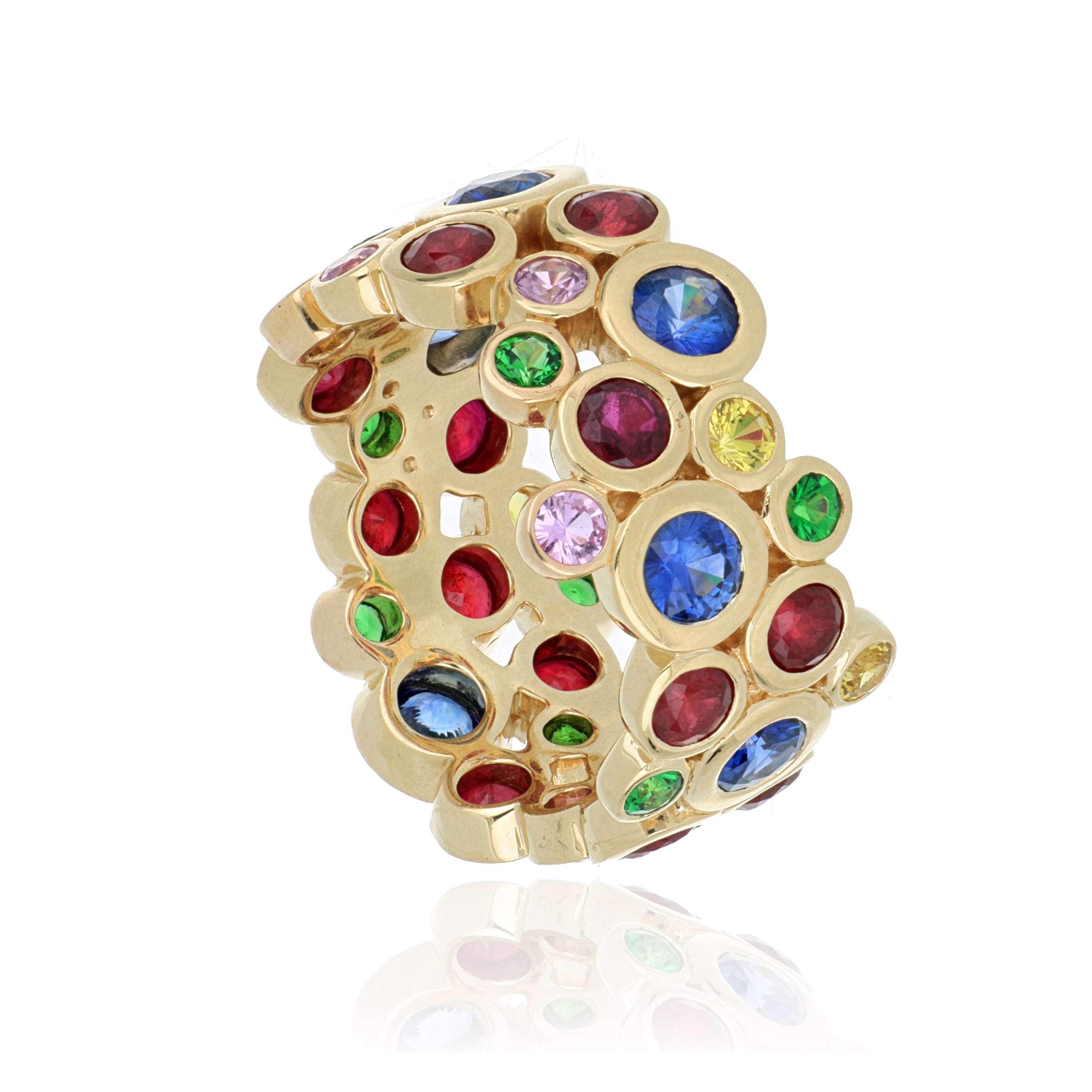 14k Yellow Gold Tsavorite, Ruby, and Sapphire Custer Ring - Charles Koll Jewelers