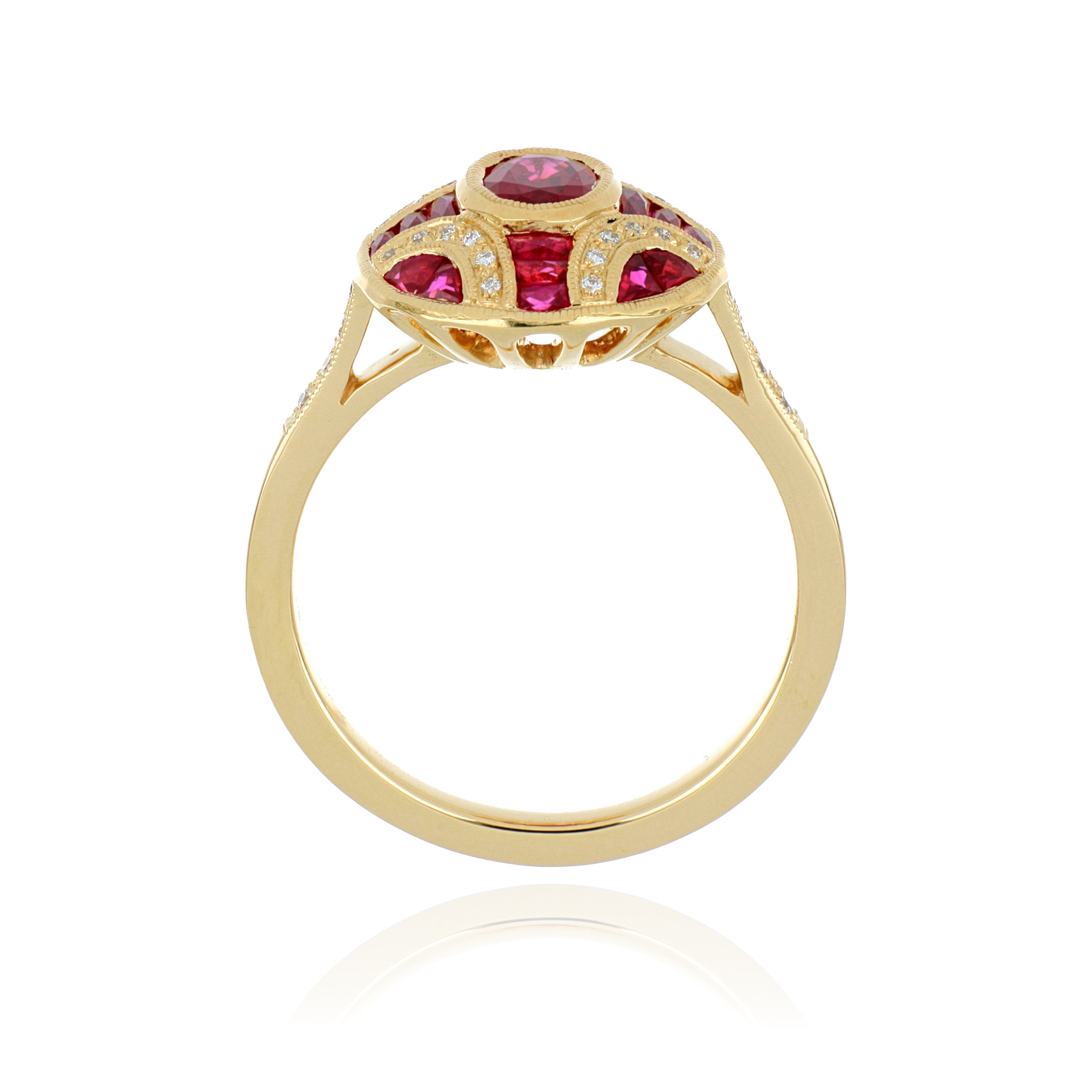 18k Yellow Gold Ruby and Diamond Ring - Charles Koll Jewelers
