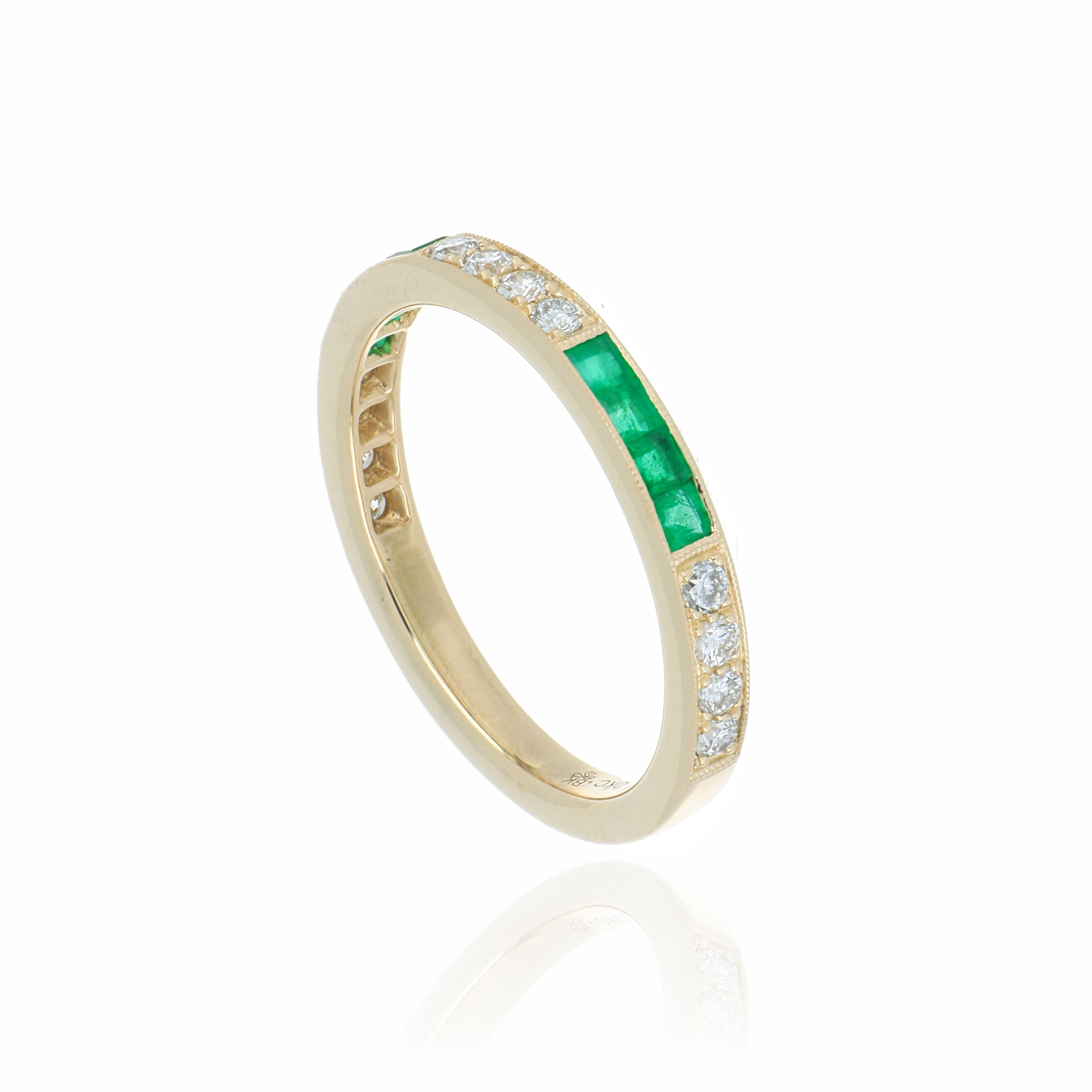 14k Yellow Gold Emerald and Diamond Band - Charles Koll Jewelers