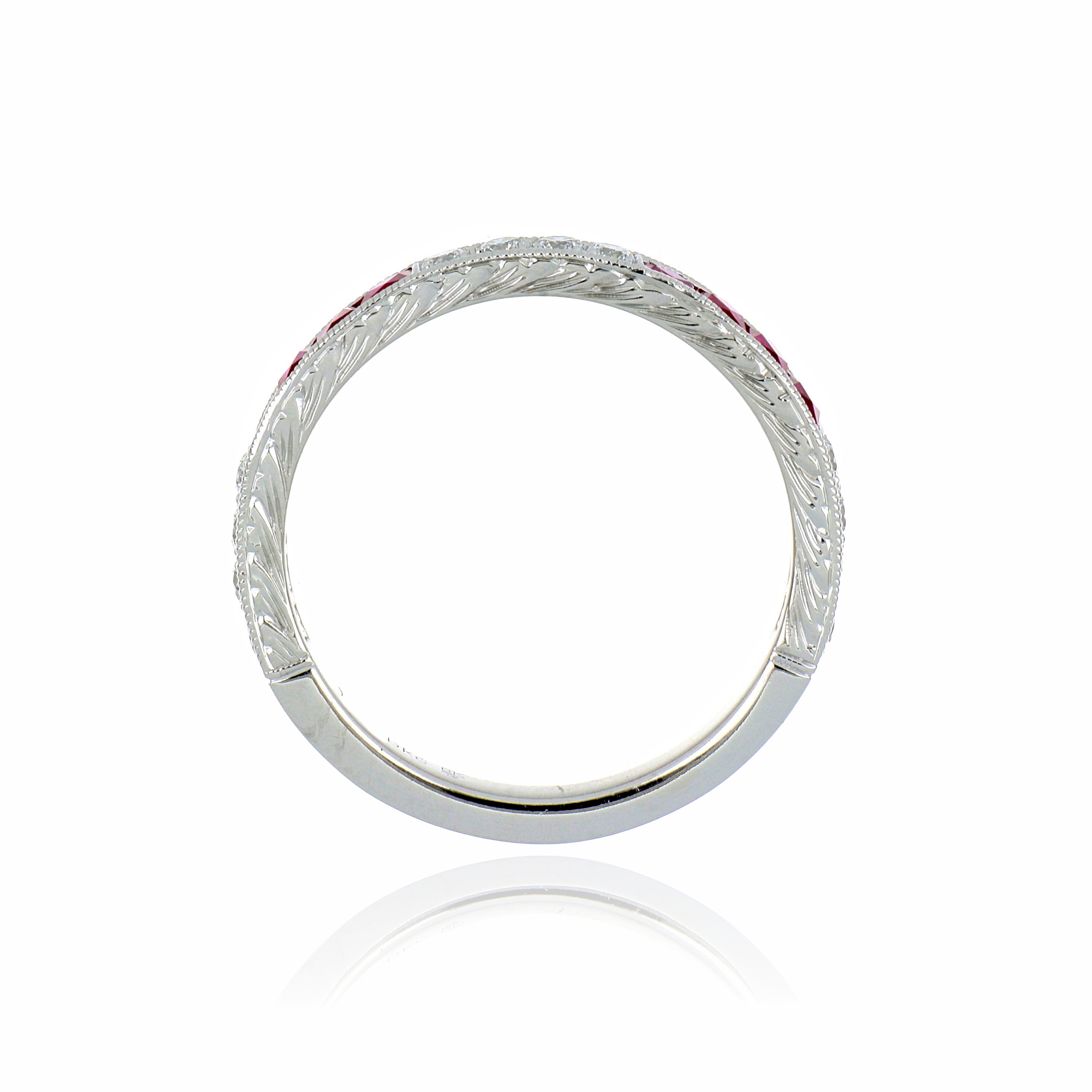 14k White Gold Ruby and Diamond Band - Charles Koll Jewelers