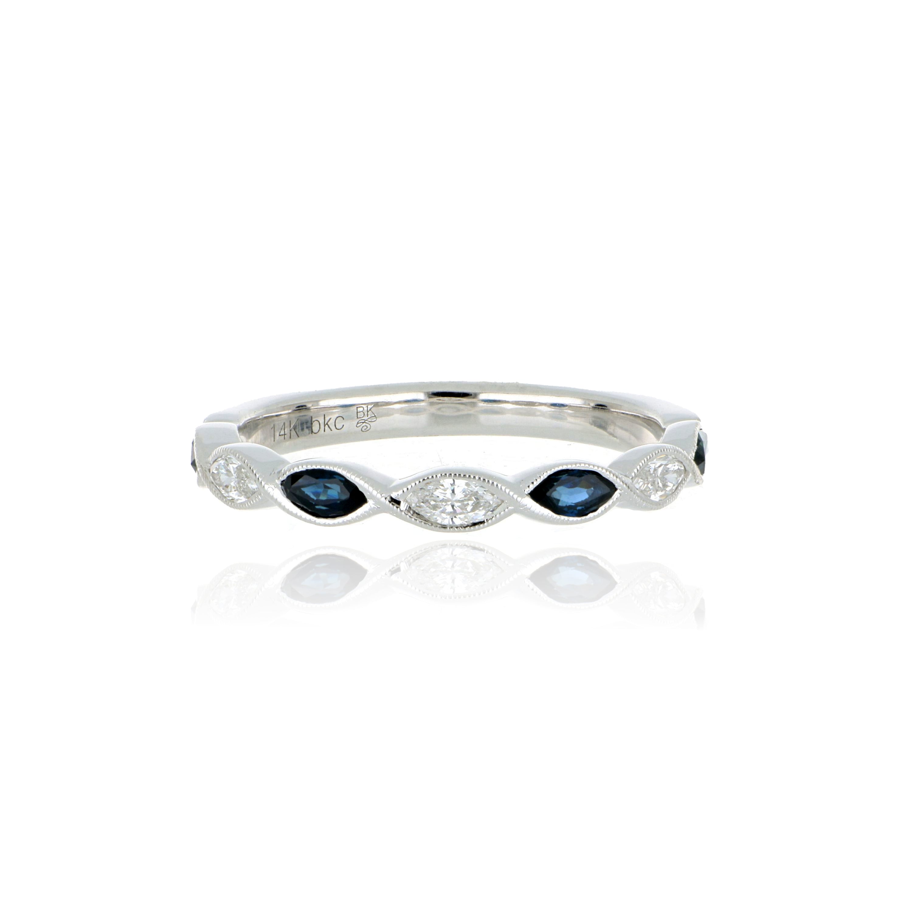 14k White Gold Sapphire and Diamond Band - Charles Koll Jewelers