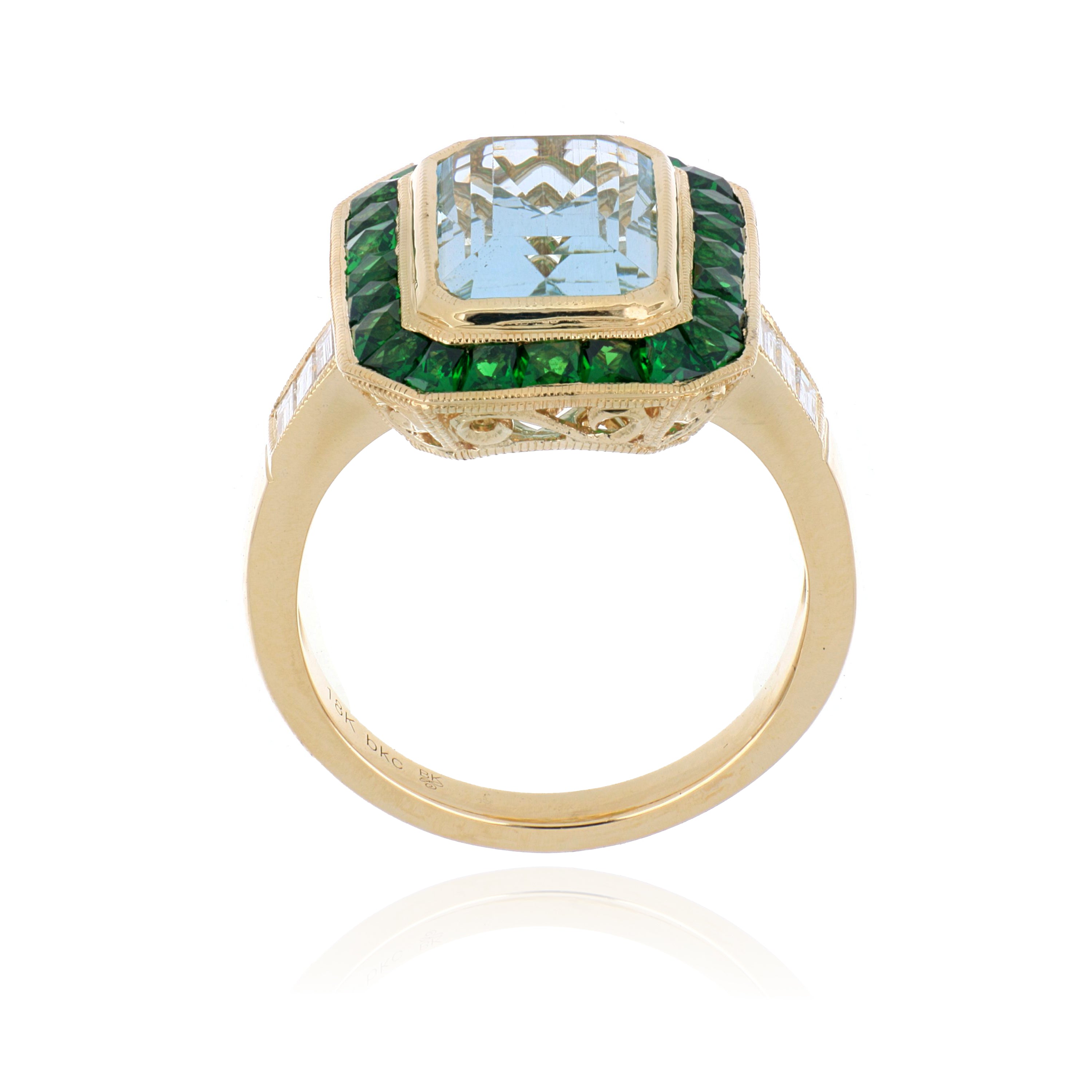 18k Yellow Gold Aquamarine, Garnet and Diamond Ring - Charles Koll Jewelers