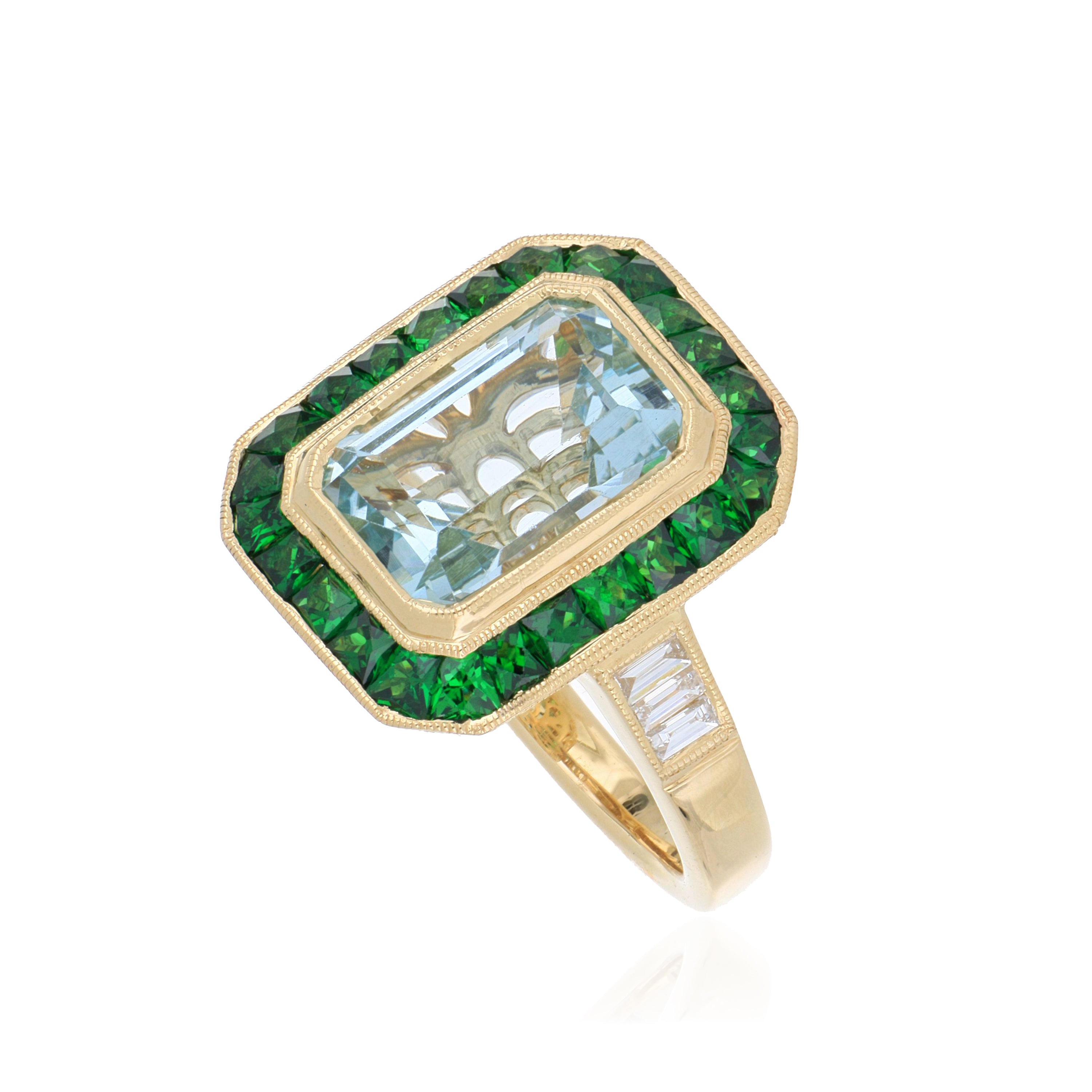 18k Yellow Gold Aquamarine, Garnet and Diamond Ring - Charles Koll Jewelers