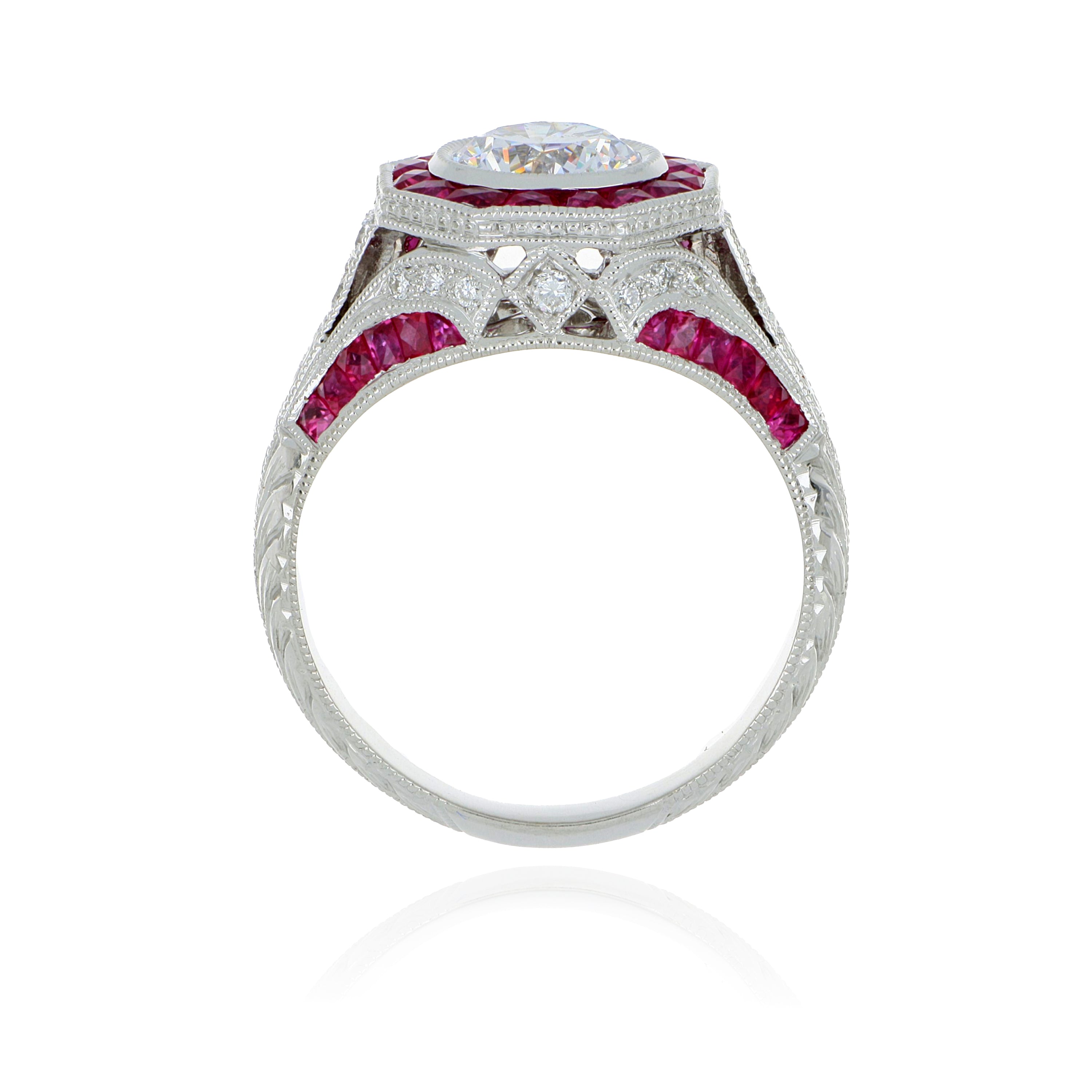 14k White Gold Diamond and Ruby Accented Semi Mount - Charles Koll Jewelers