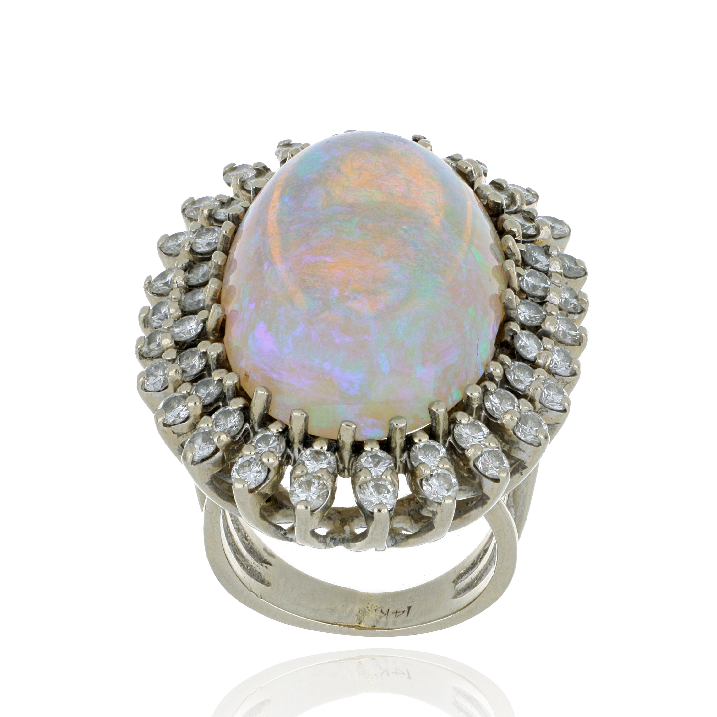 14k White Gold Opal and Diamond Accented Ring - Charles Koll Jewelers