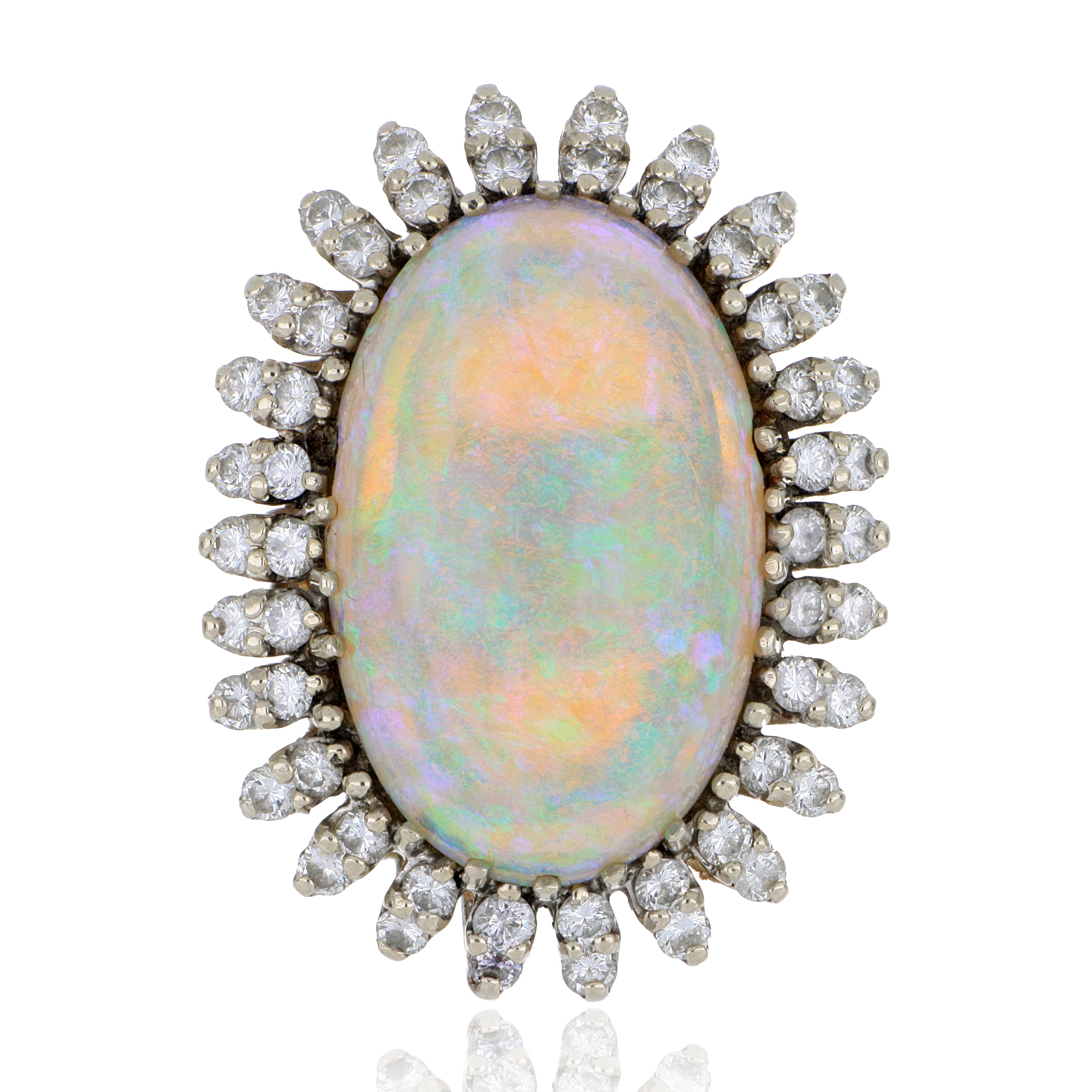 14k White Gold Opal and Diamond Accented Ring