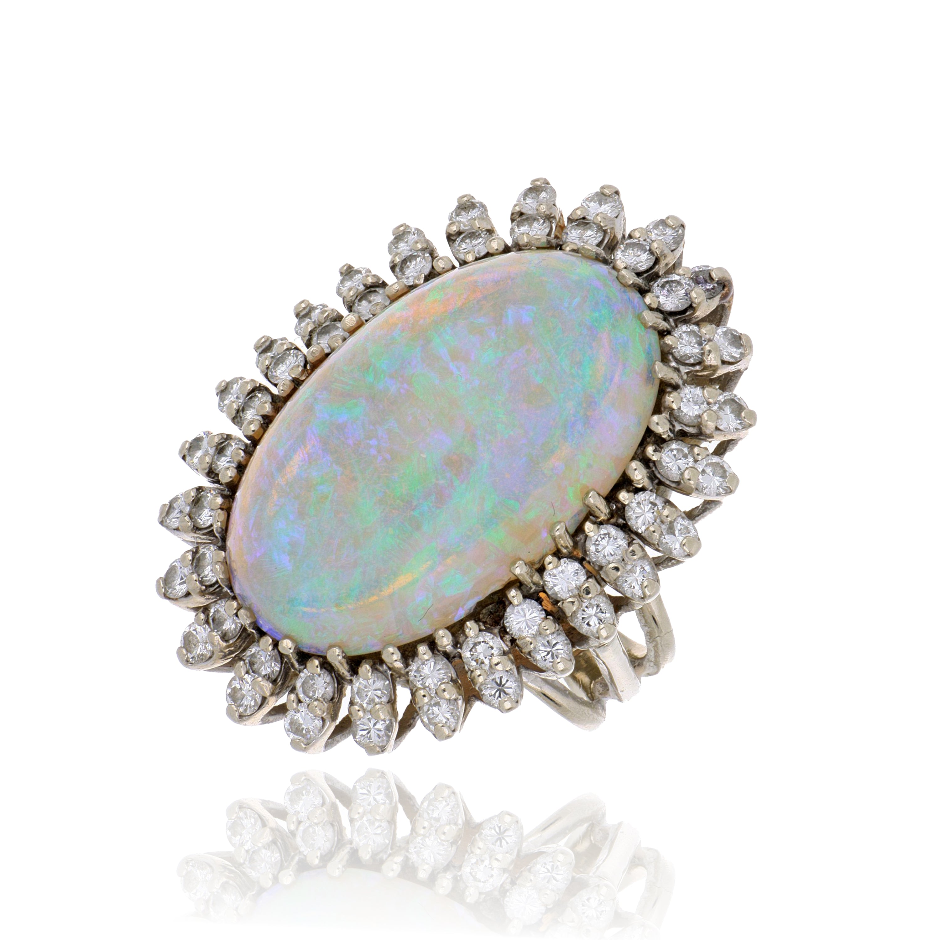 14k White Gold Opal and Diamond Accented Ring