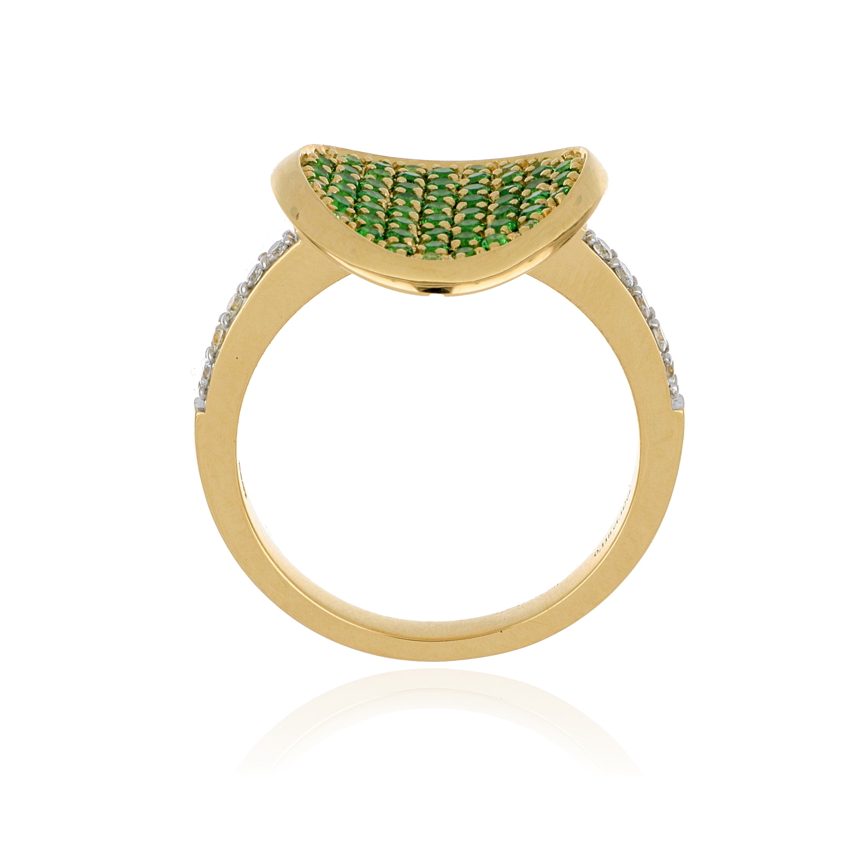 18k Yellow Gold Tsavorite and Diamond Concave Disk Ring - Charles Koll Jewelers