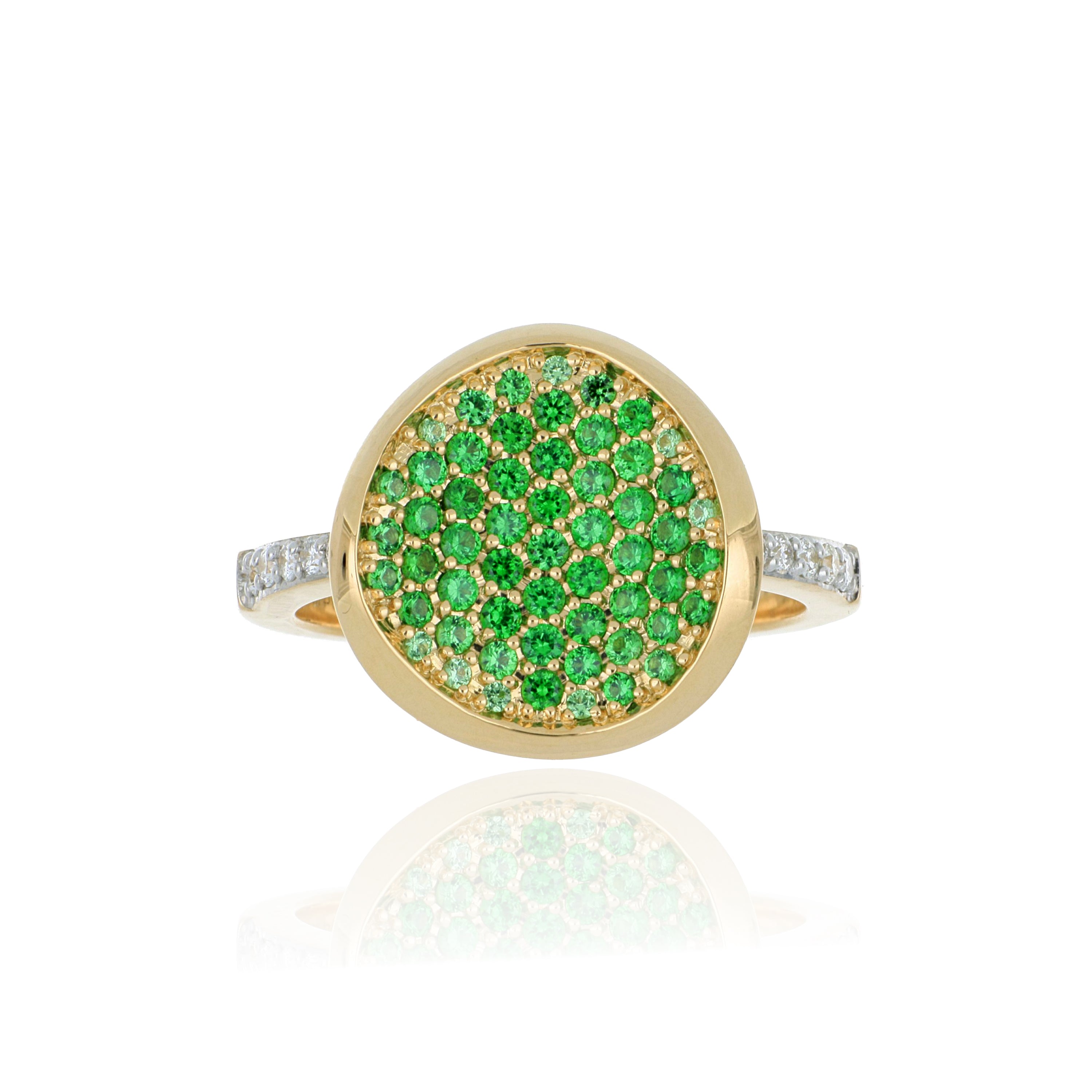 18k Yellow Gold Tsavorite and Diamond Concave Disk Ring