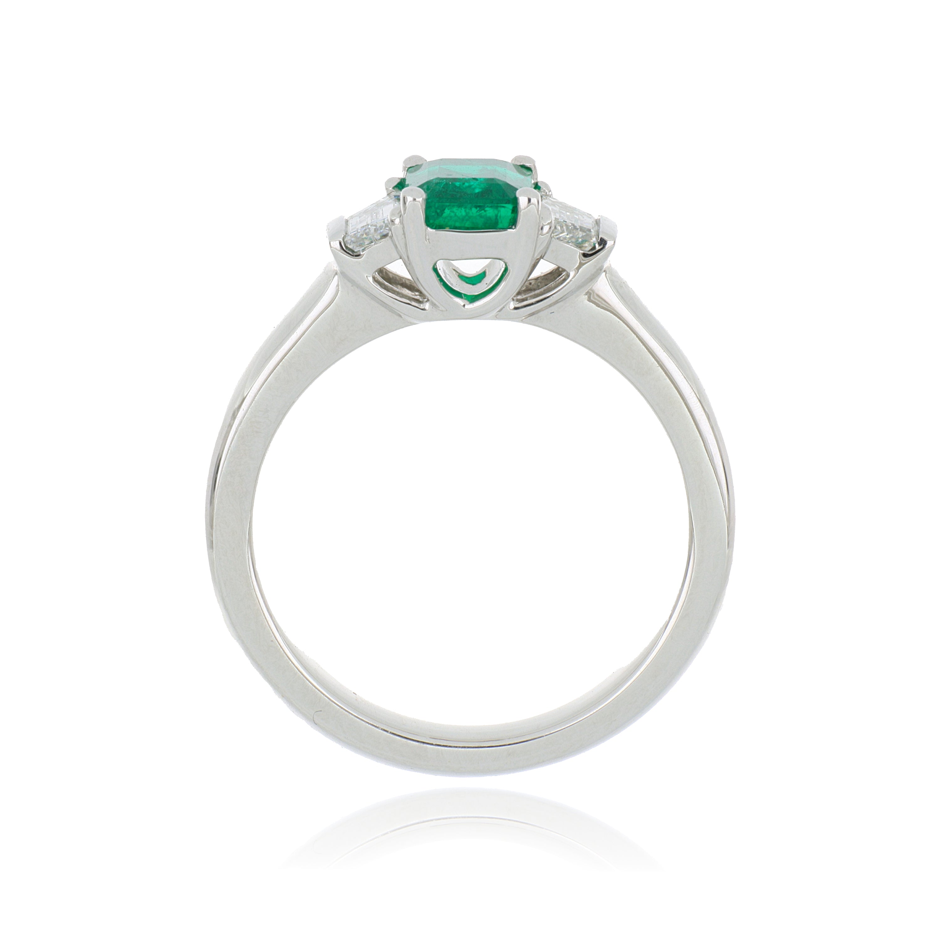 Platinum Emerald and Diamond 3 Stone Ring - Charles Koll Jewelers