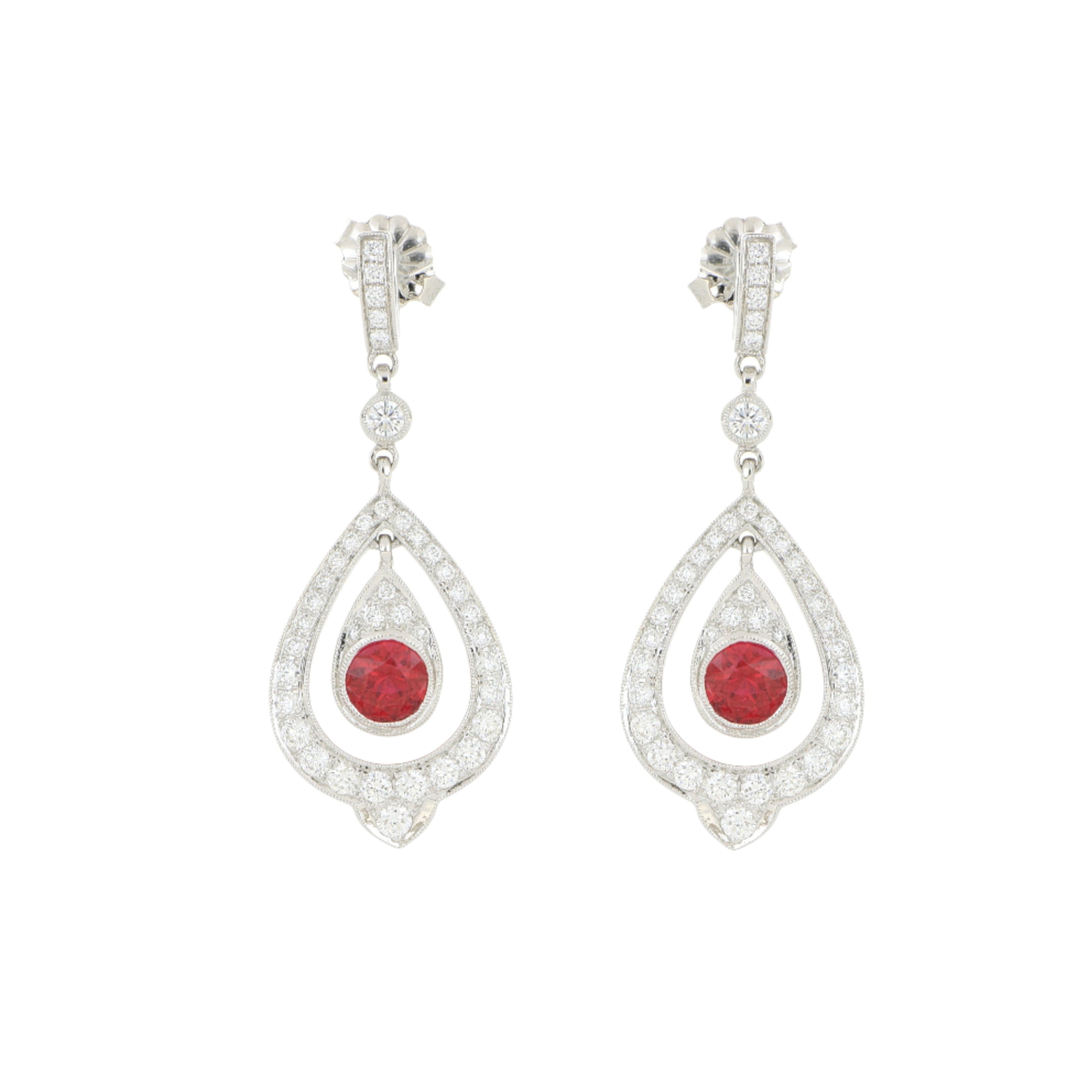 18k White Gold Ruby and Diamond Drop Earrings