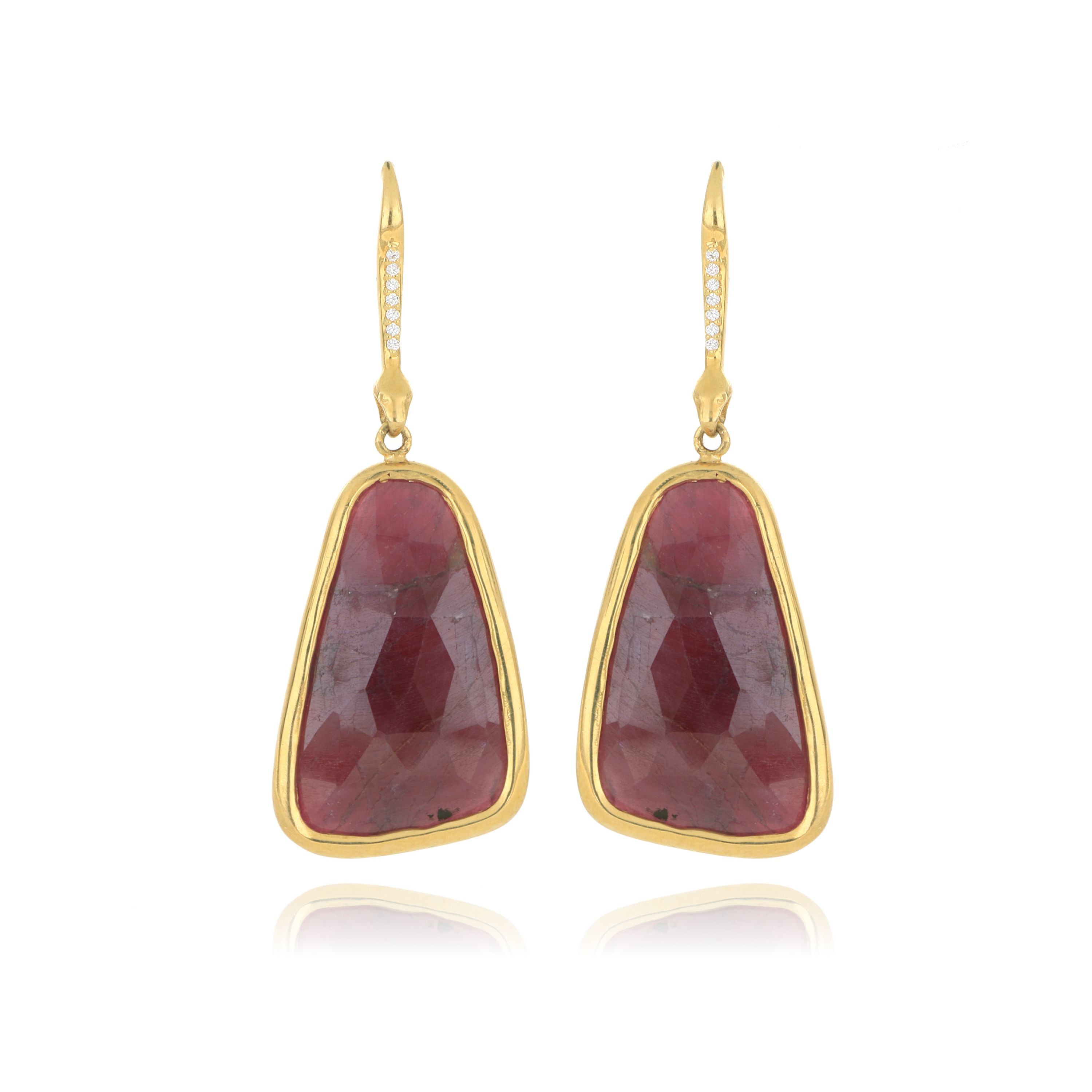 18k Yellow Gold Pink Sapphire and Diamond Earrings