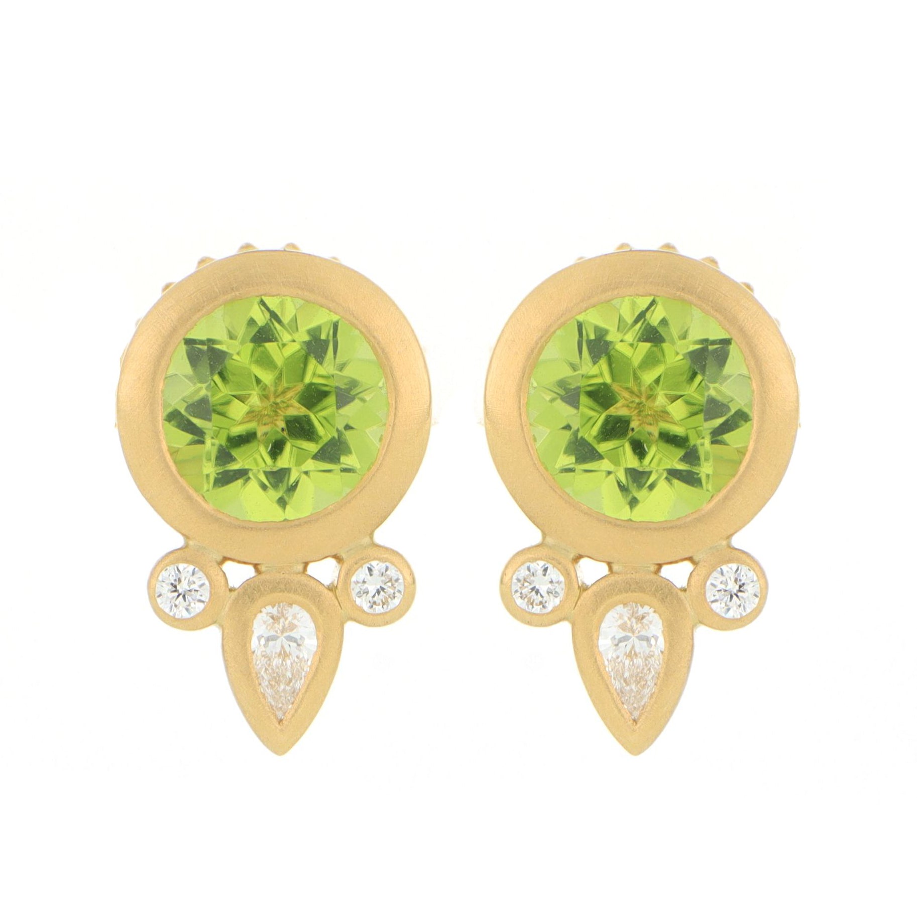 18k Yellow Gold Peridot and Diamond Accented Yum Drop Earrings
