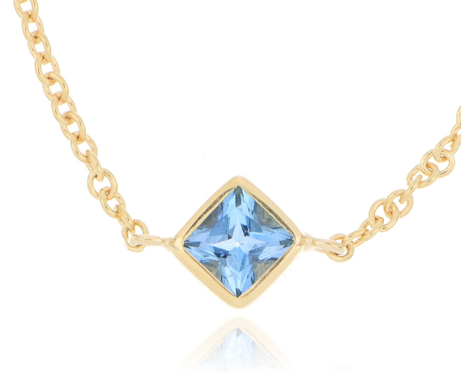 18k Yellow Gold Bezel Set Aquamarine and Diamond Necklace - Charles Koll Jewelers