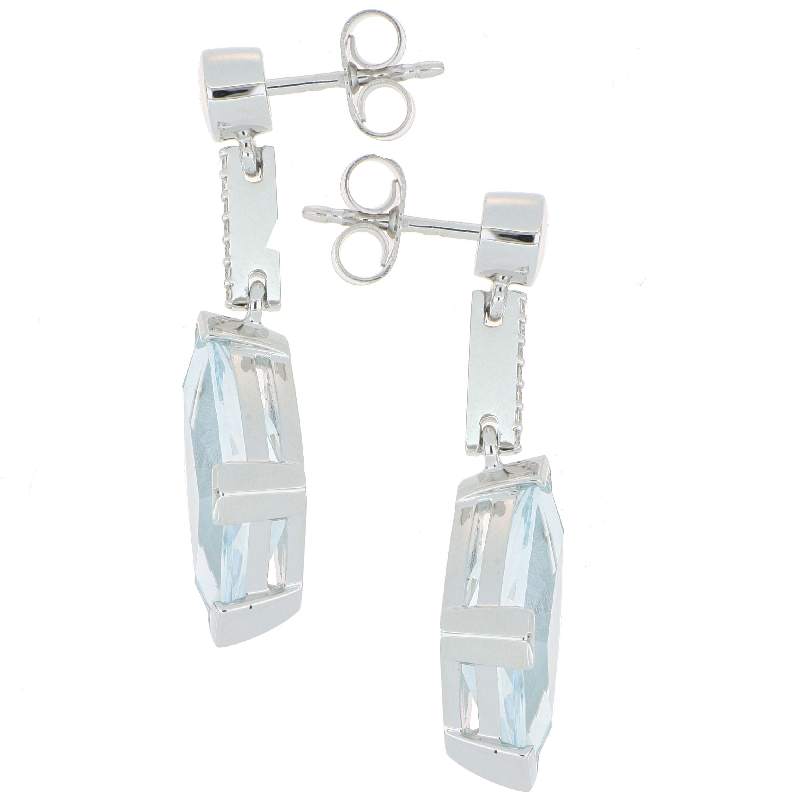 18k White Gold Aquamarine and Diamond Drop Earrings