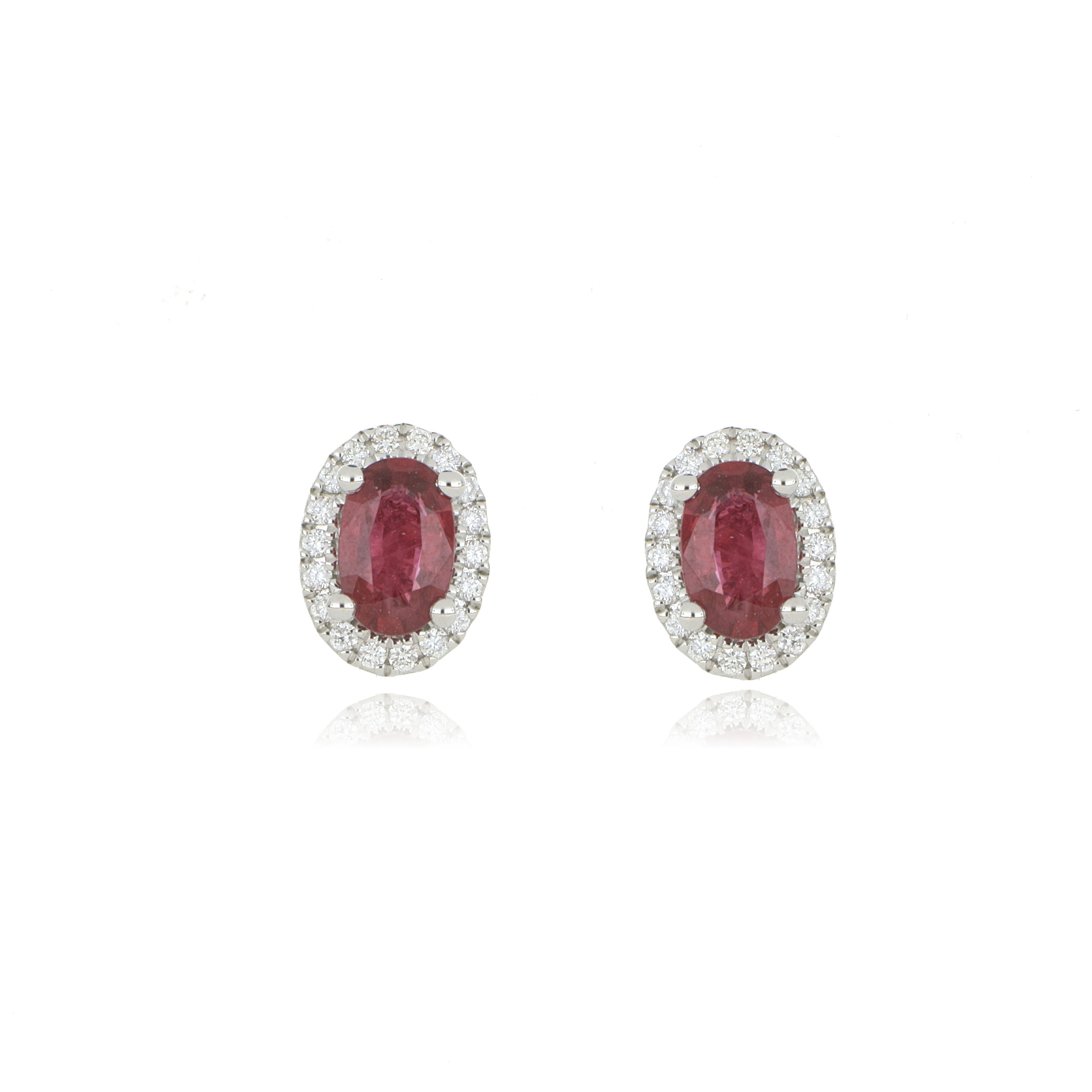 18k White Gold Ruby and Diamond Halo Earrings
