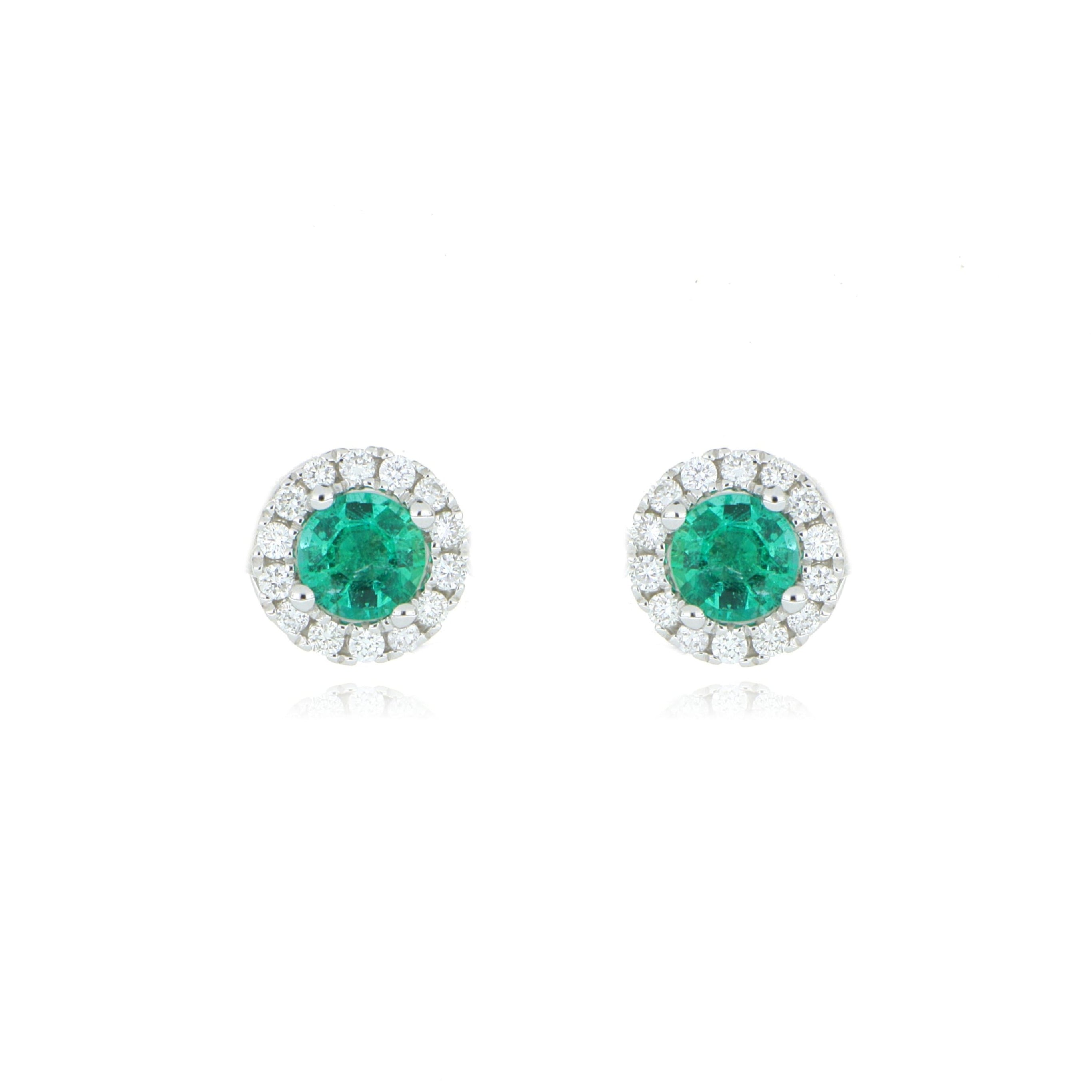 18k White Gold Emerald and Diamond Stud Earrings