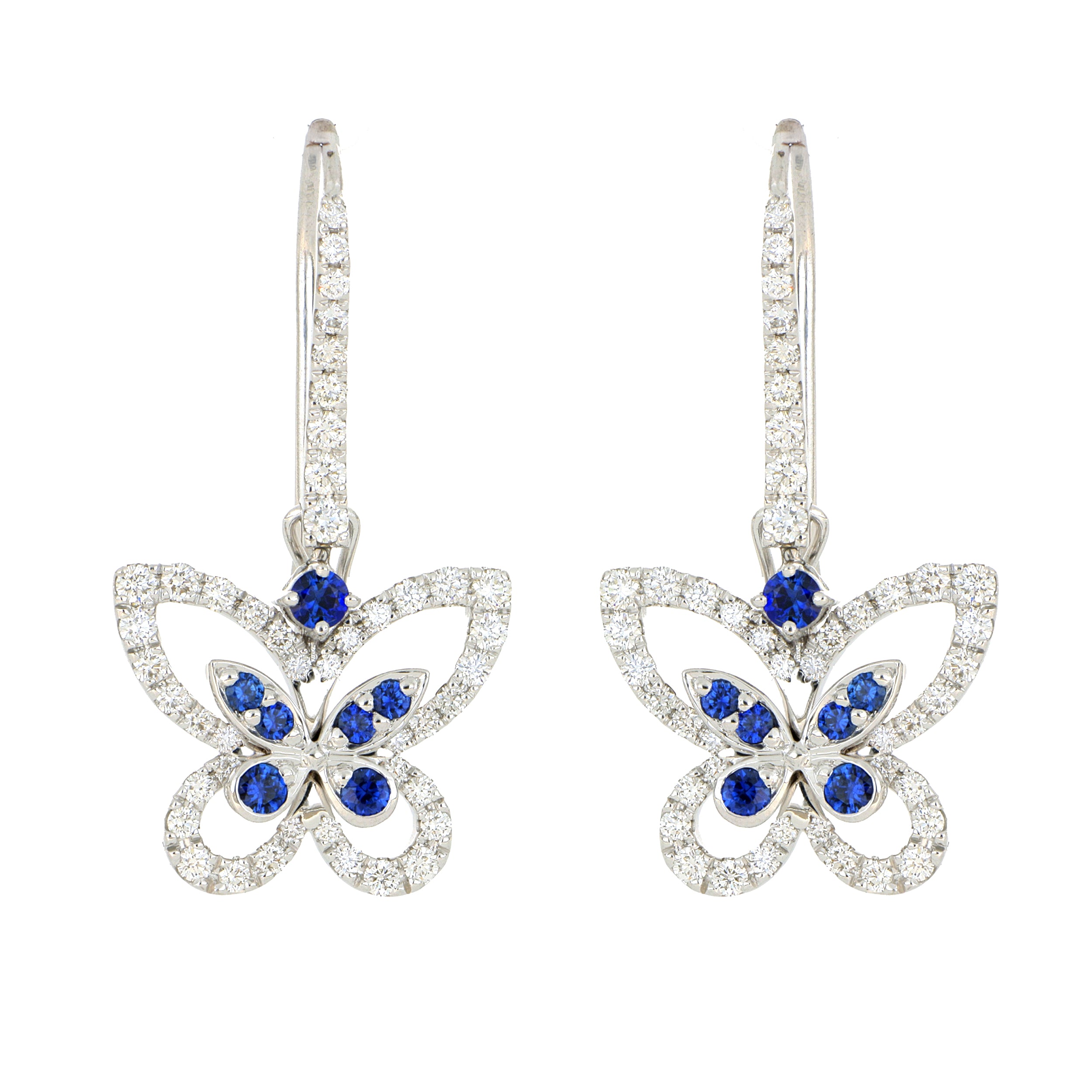 18k White Gold Blue Sapphire and Diamond Butterfly Earrings