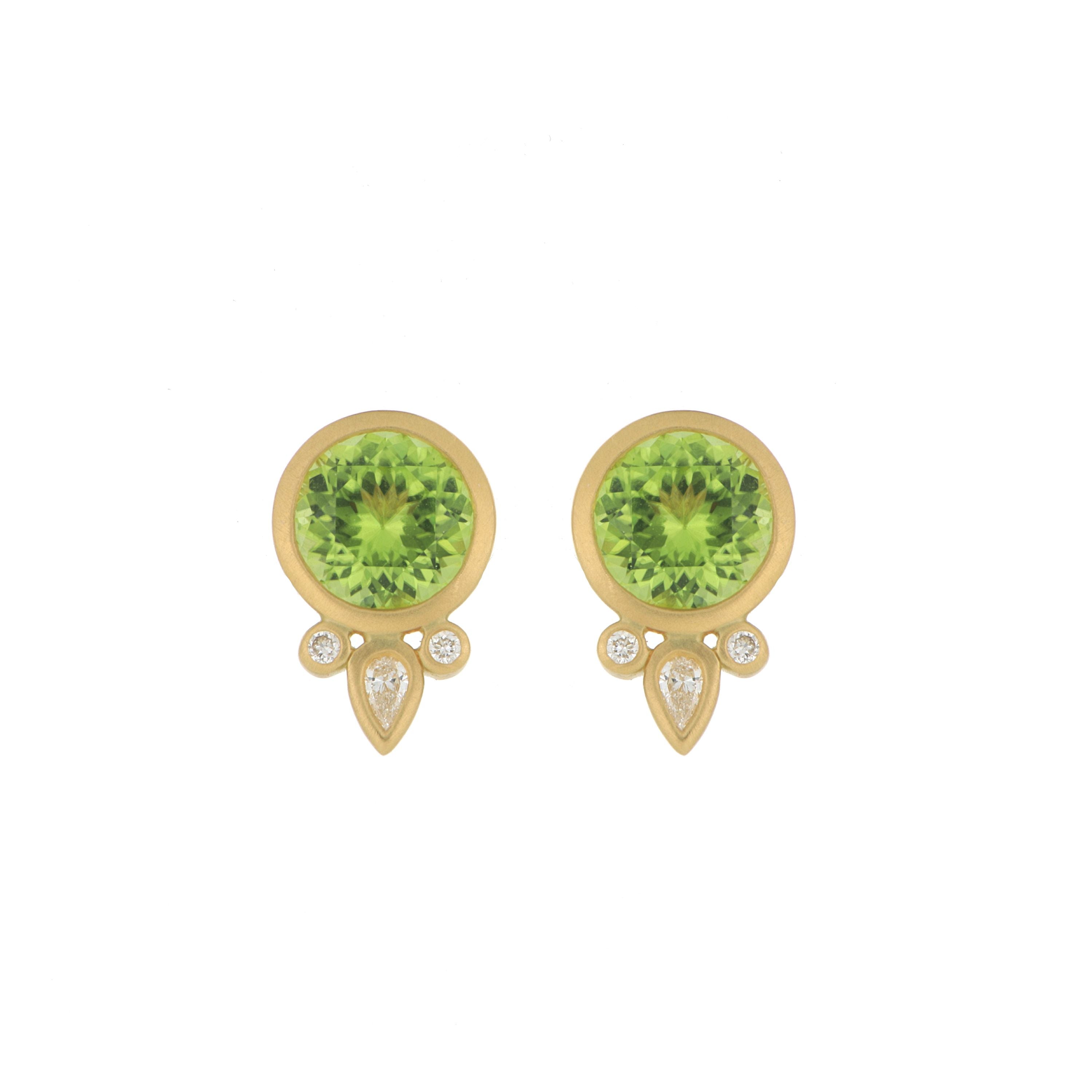 18k Yellow Gold Peridot and Diamond Accented Stud Earrings