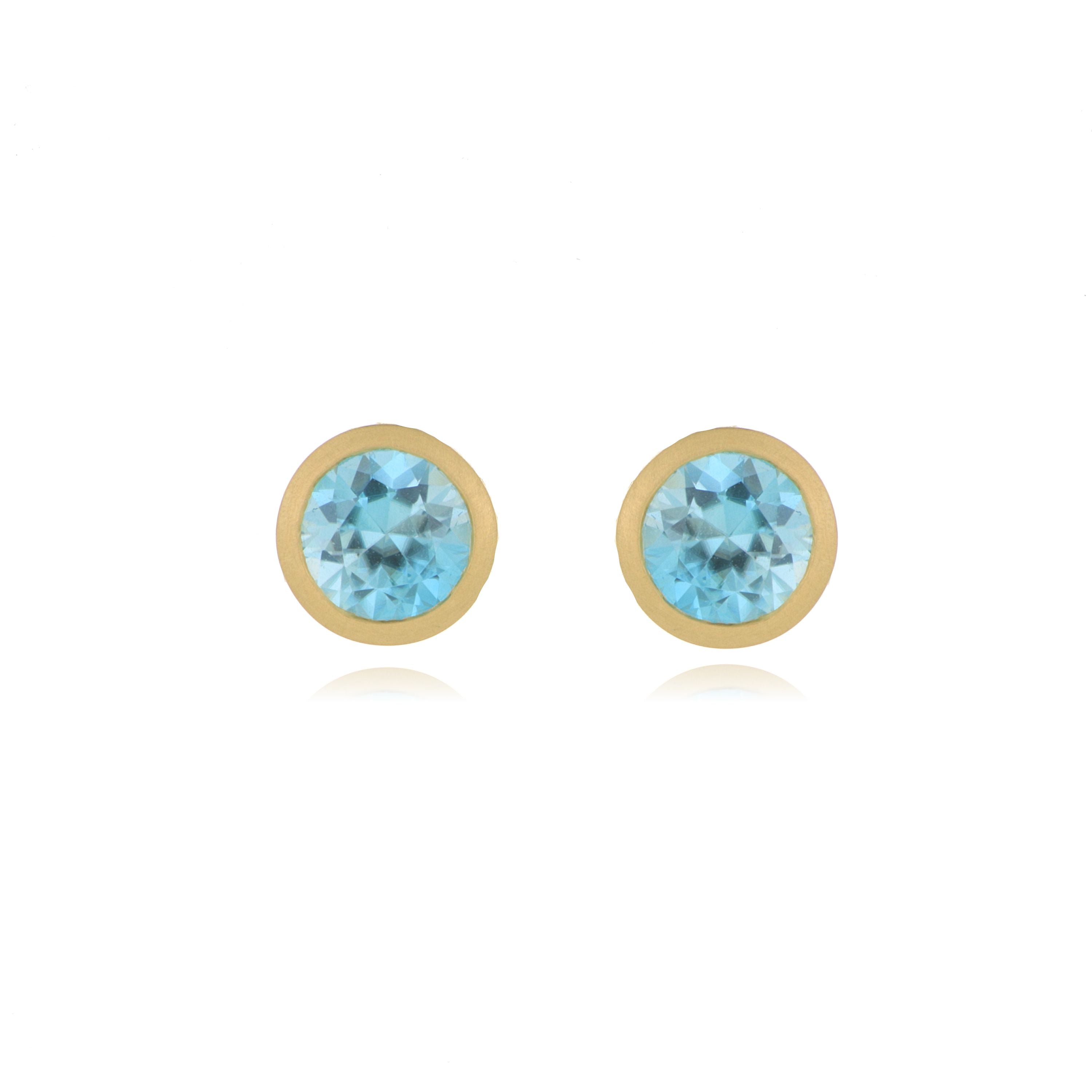 18k Yellow Gold Bezel Set Blue Zirconia Stud Earrings