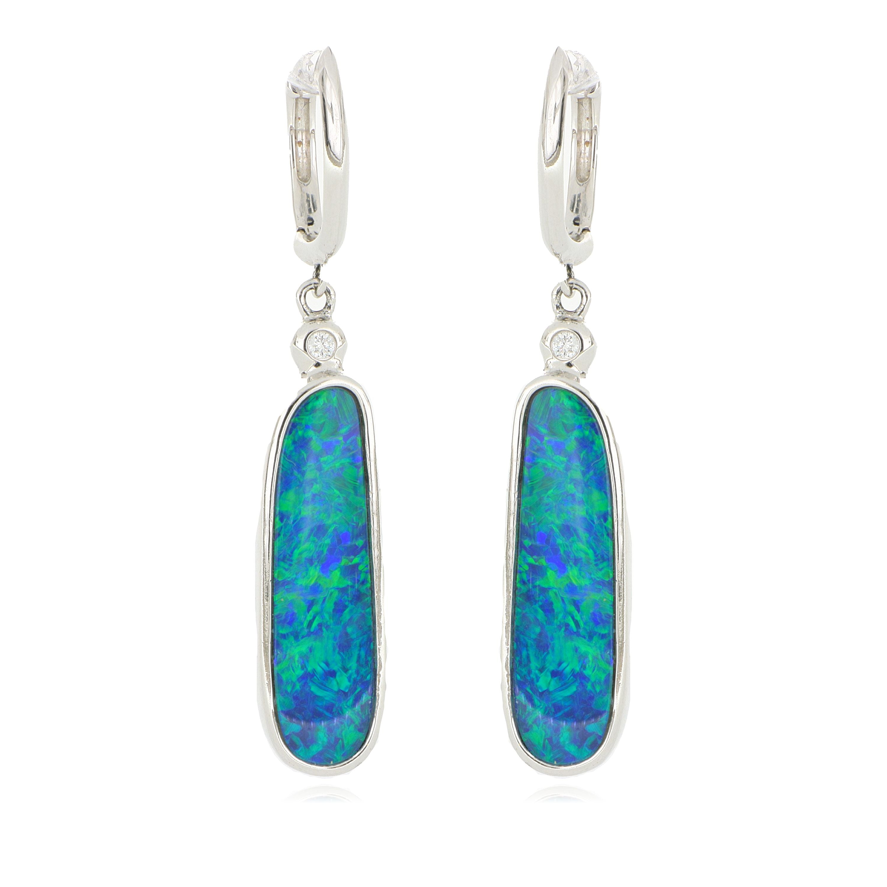14k White Gold Opal and Diamond Earrings