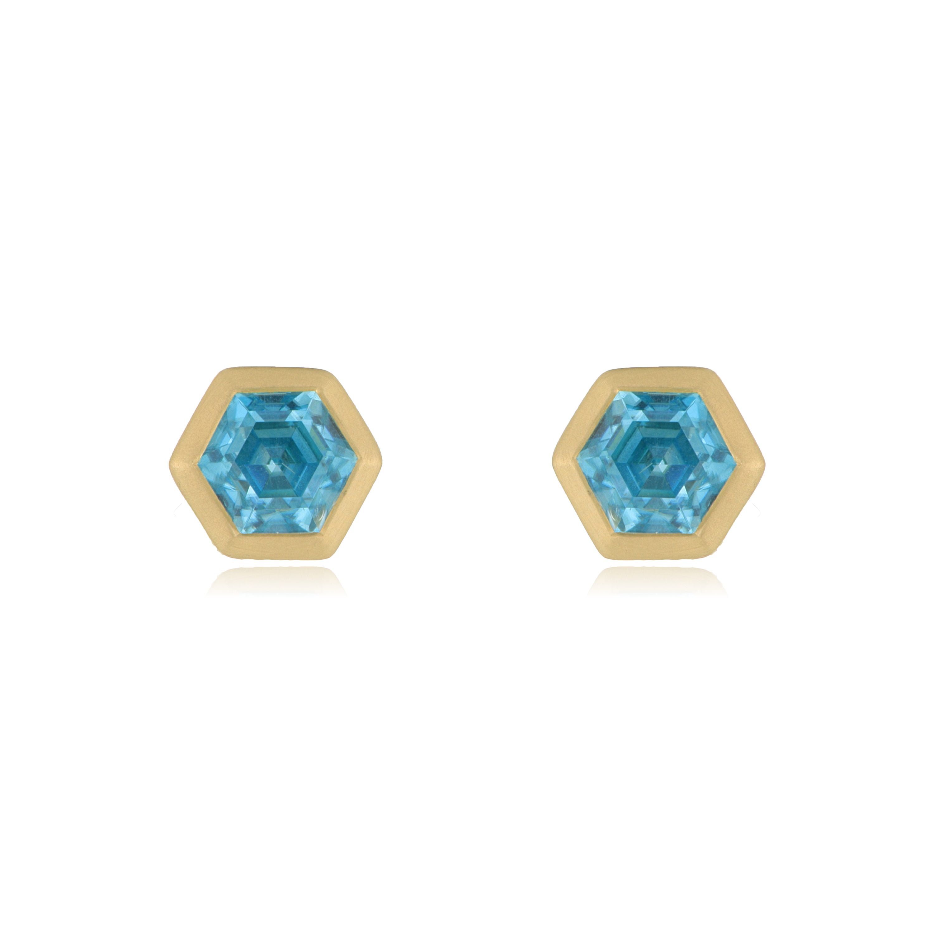 18k Yellow Gold Blue Zircon Earrings