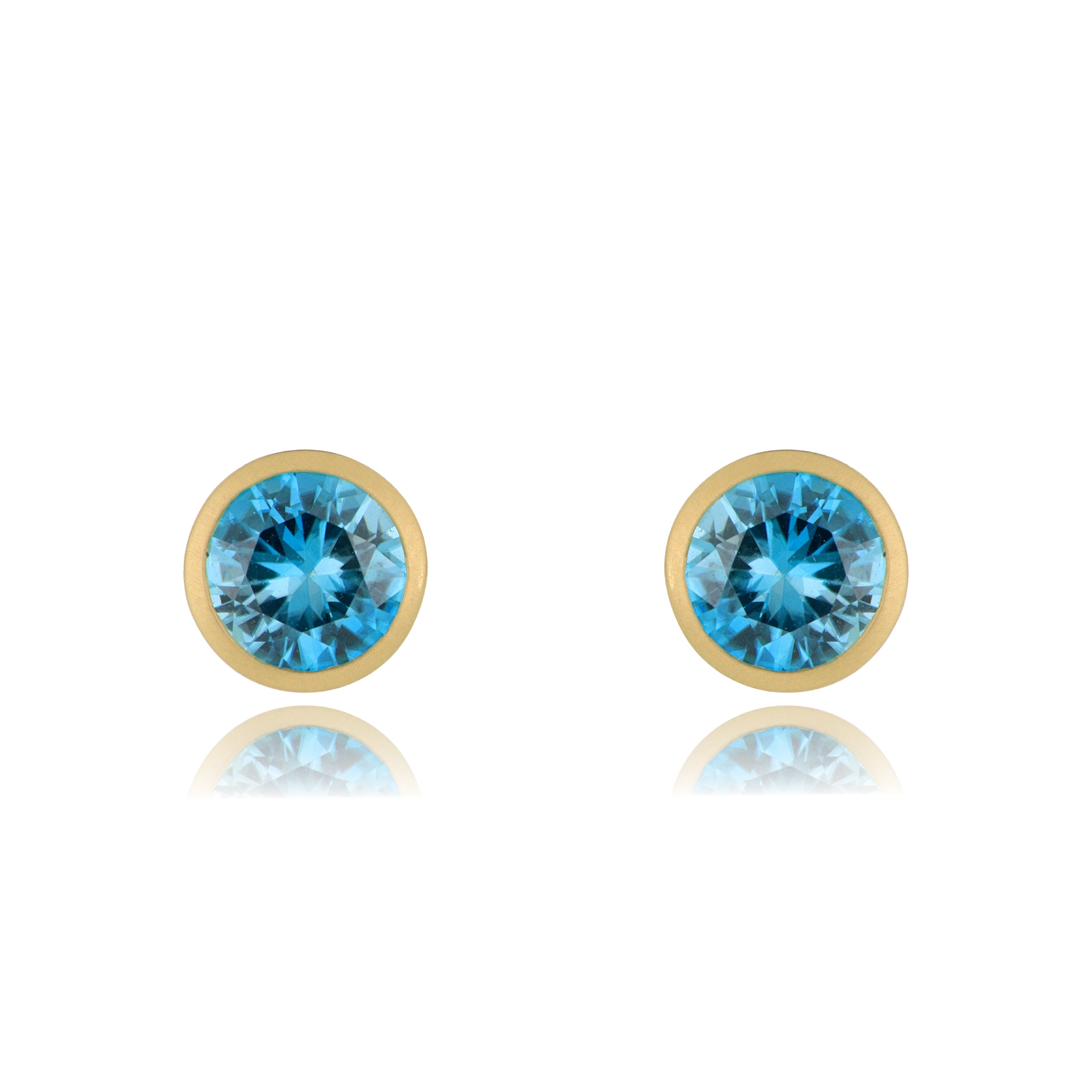 18k Yellow Gold Blue Zircon Earrings - Charles Koll Jewelers