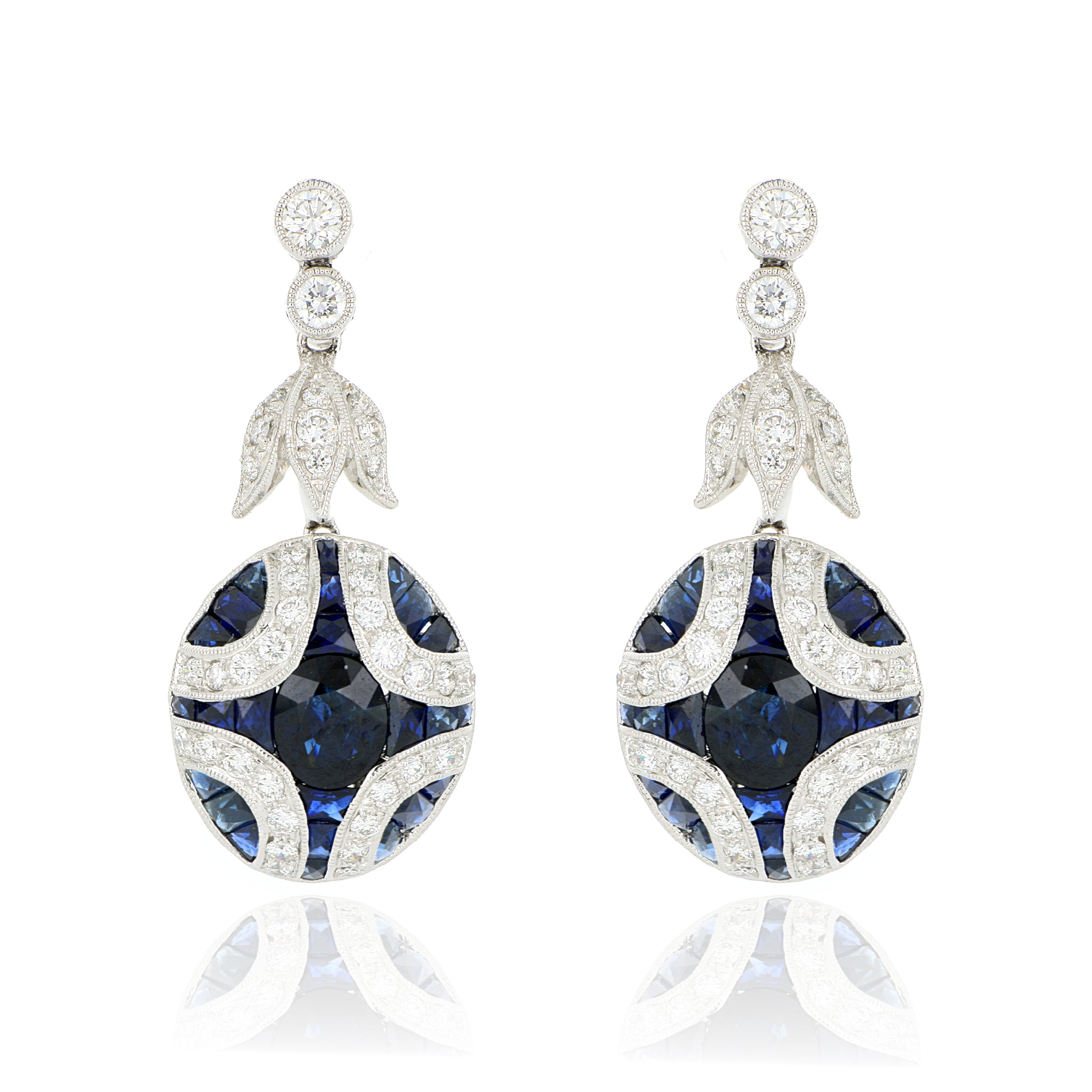 18k White Gold Sapphire and Diamond Drop Earrings