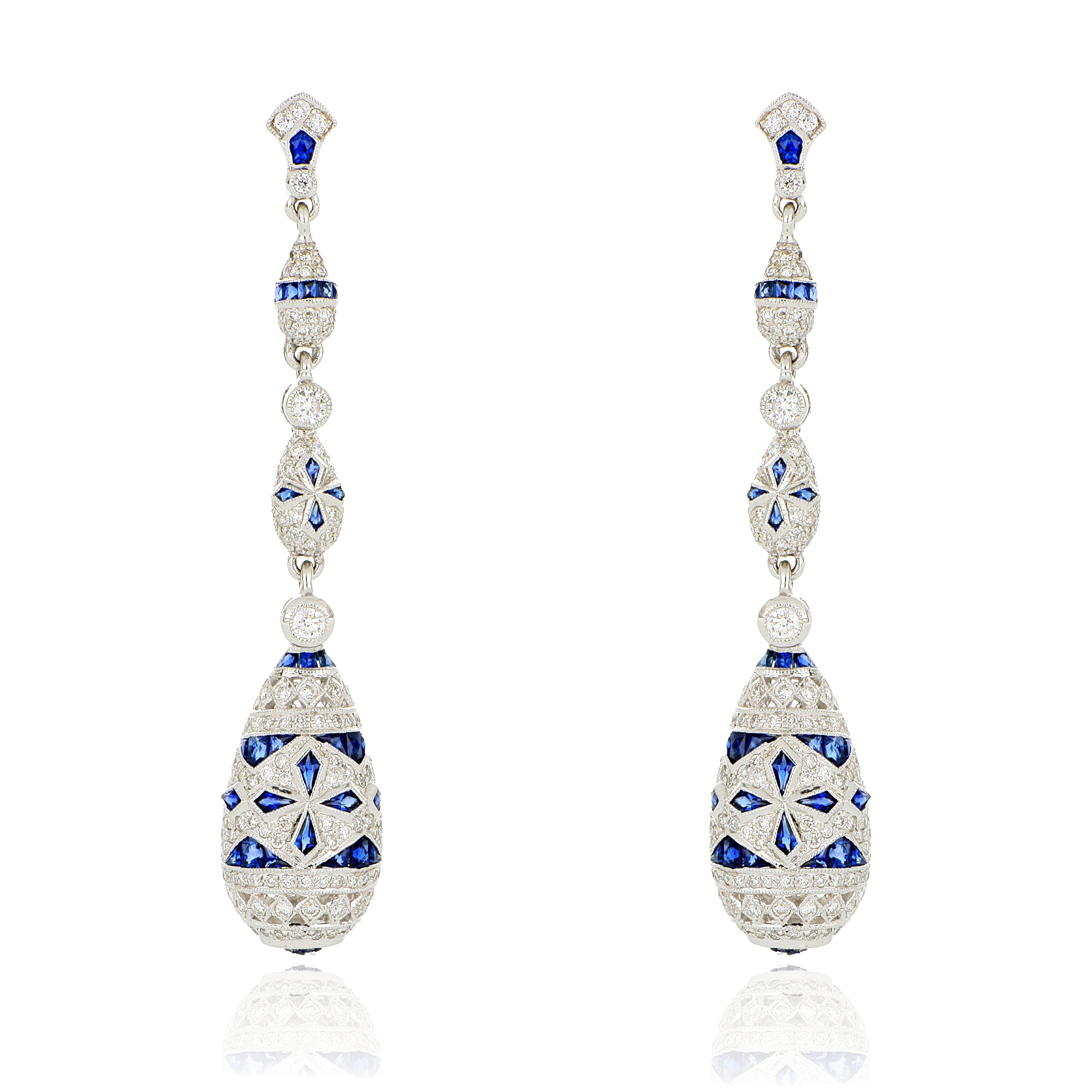 18k White Gold Sapphire and Diamond Drop Earrings