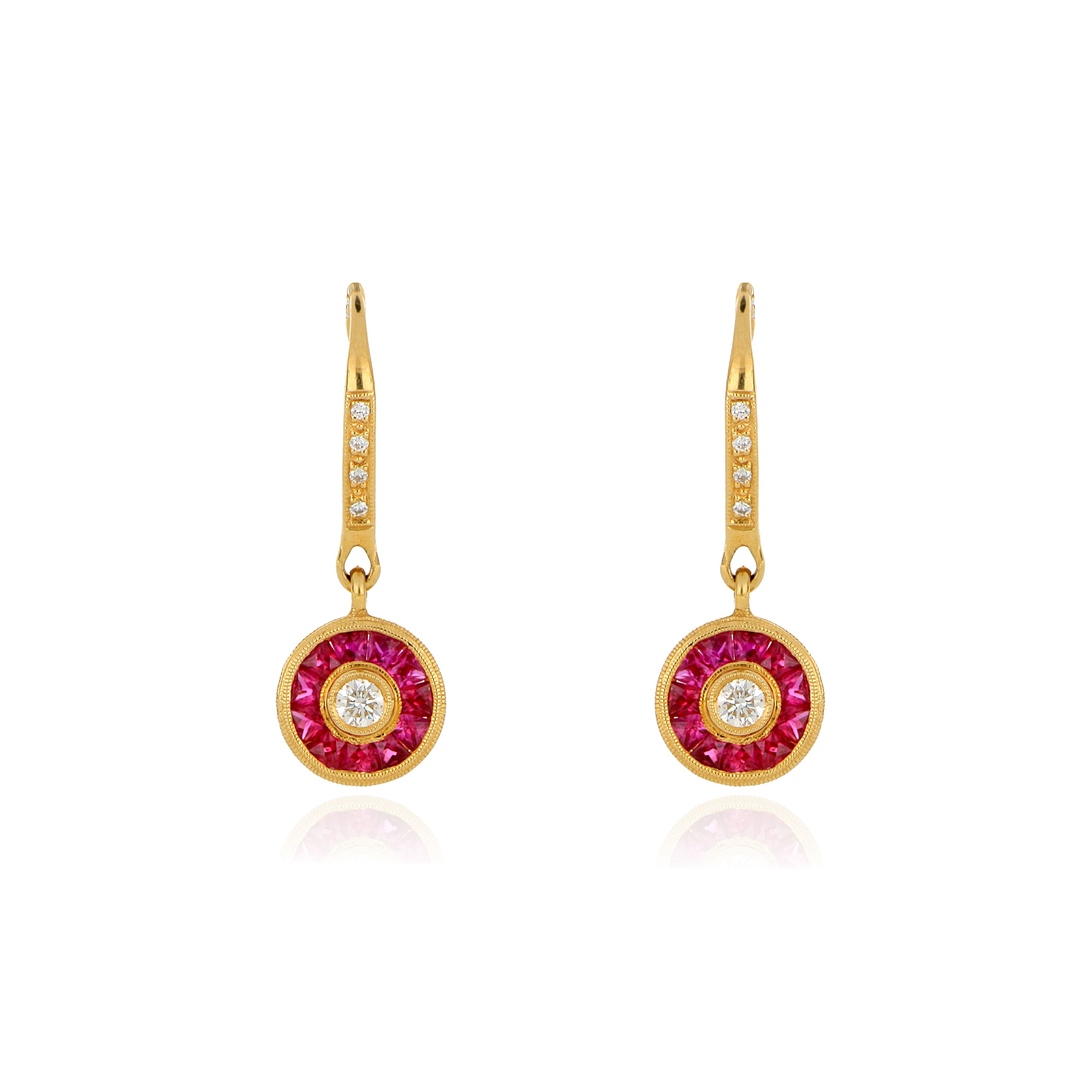 18k Yellow Gold Diamond and Ruby Earrings - Charles Koll Jewelers